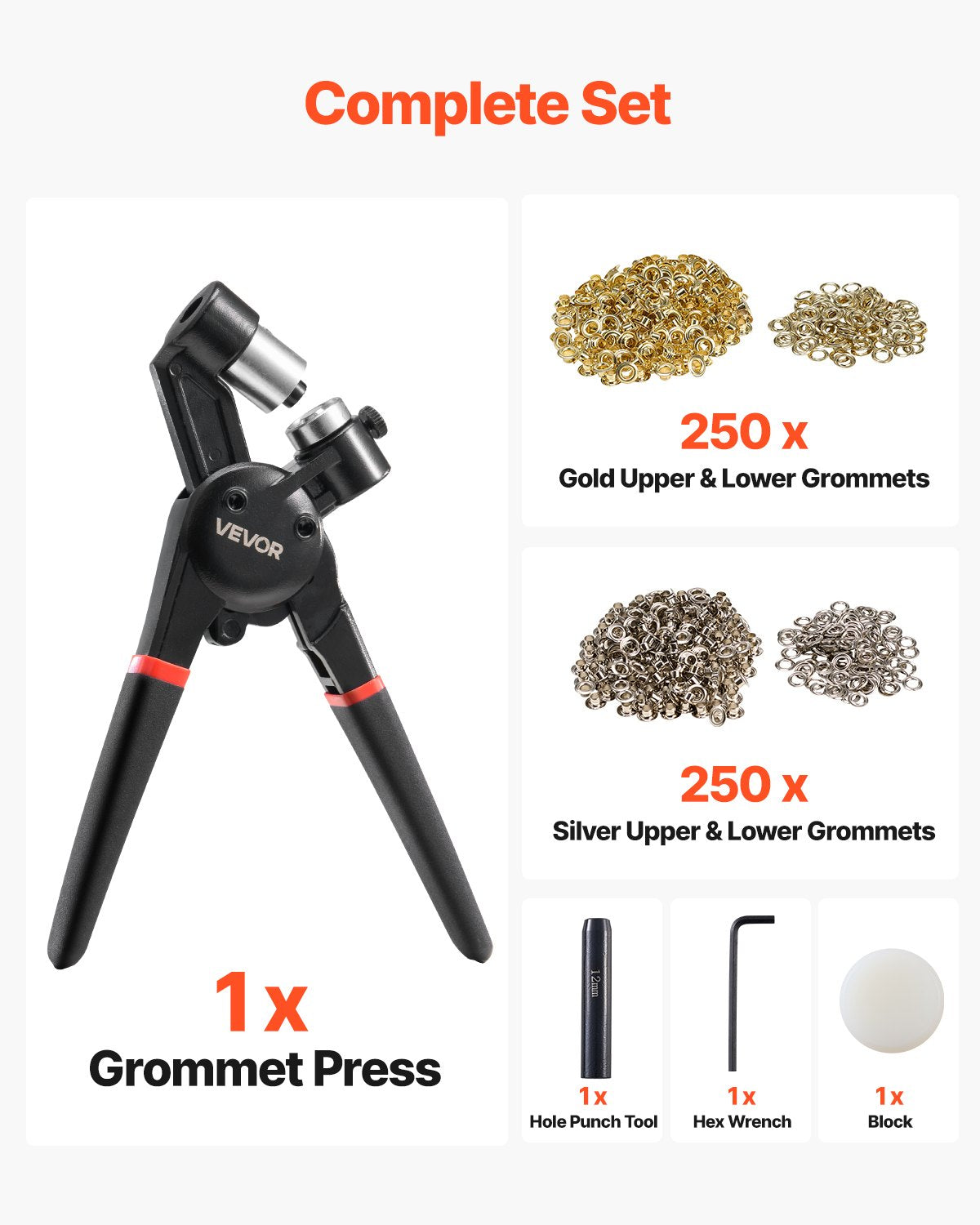 Kniedijimo įrankių rinkinys VEVOR 12MM5M, 500 vnt. 12 mm kniedžių