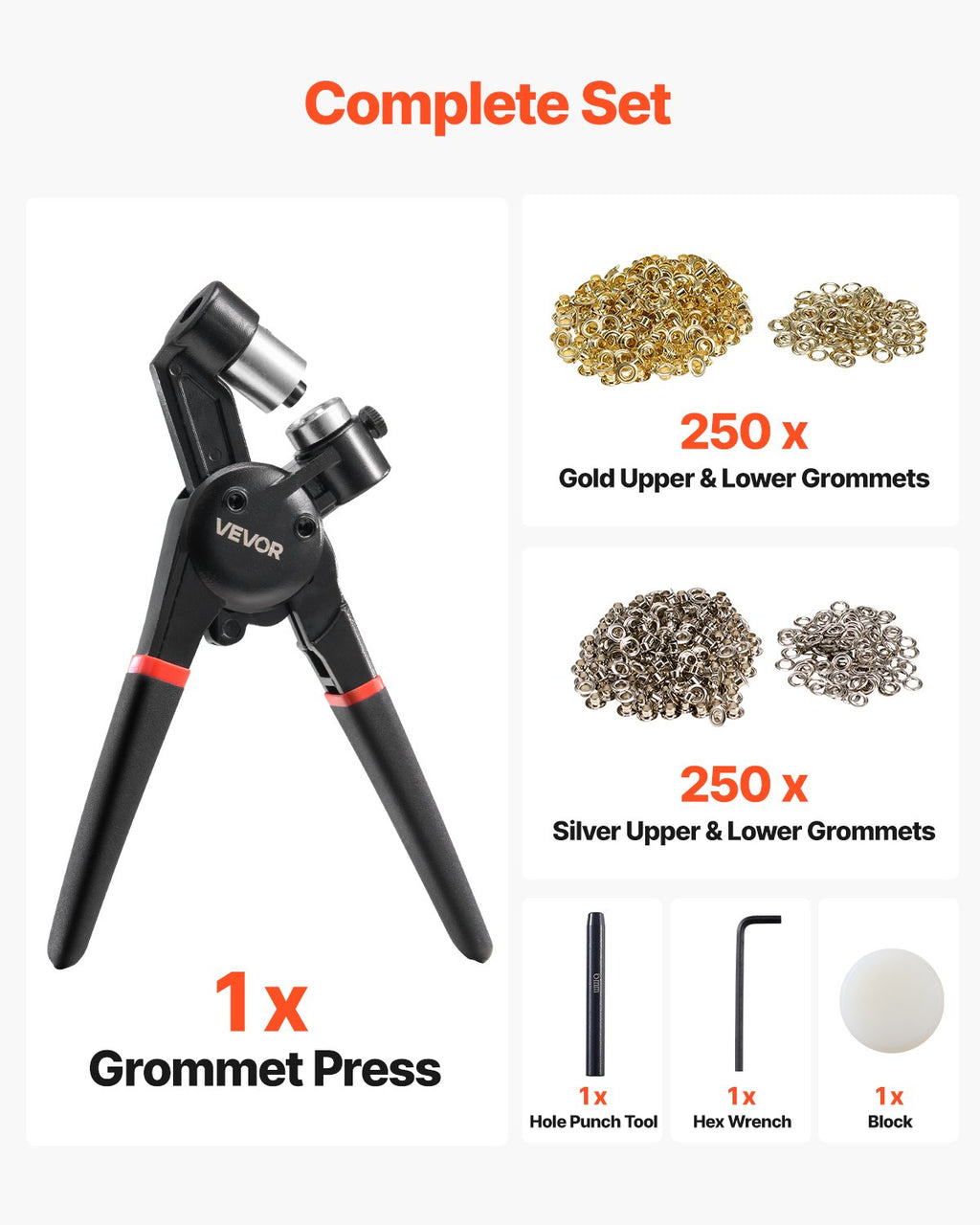 Kniedijimo įrankių rinkinys VEVOR 6MM50V, 500 vnt. 6 mm kniedžių
