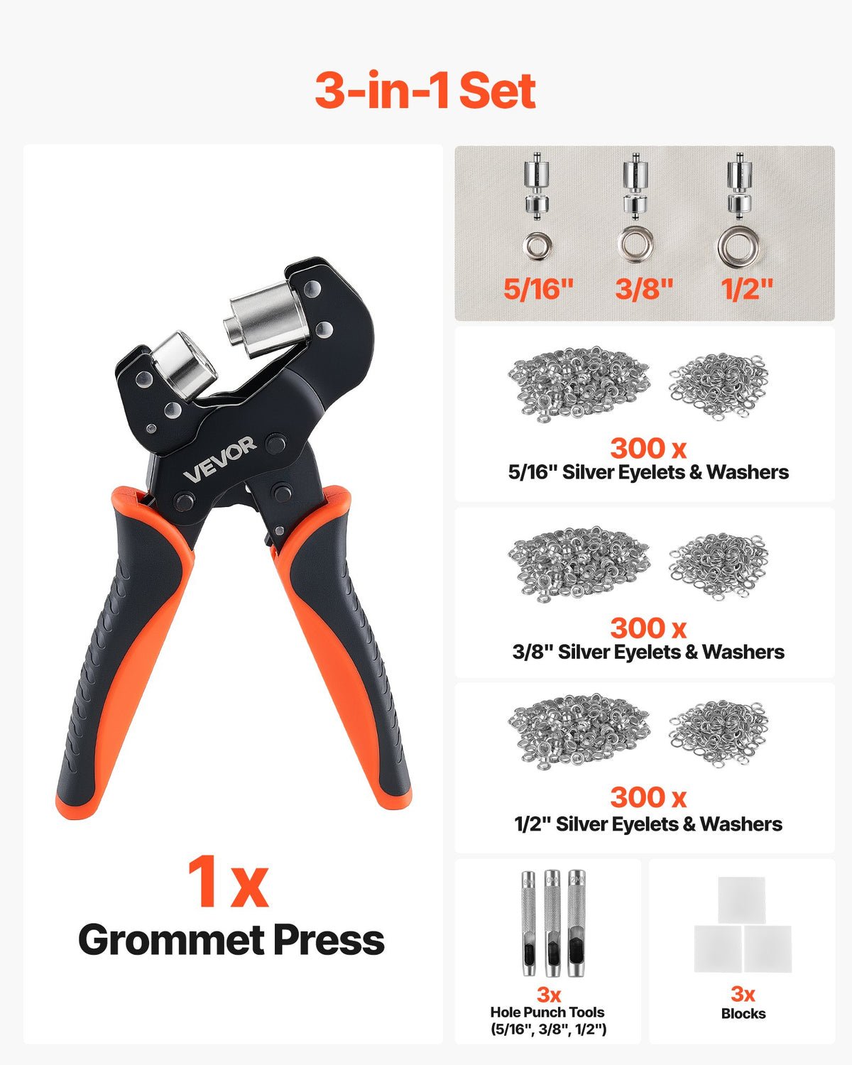 Kniedijimo įrankių rinkinys VEVOR 8MM9WP, 900 vnt. kniedžių