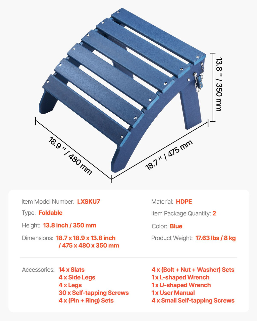 Adirondack kėdės pakojų rinkinys VEVOR LXSKU7, HDPE plastikas