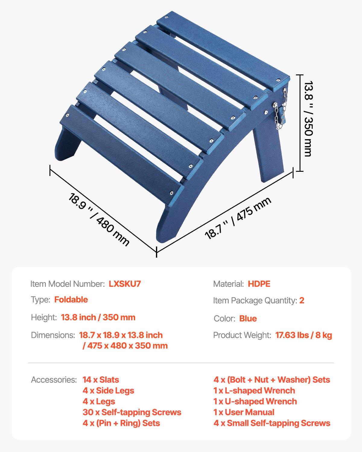 Adirondack kėdės pakojų rinkinys VEVOR LXSKU7, HDPE plastikas