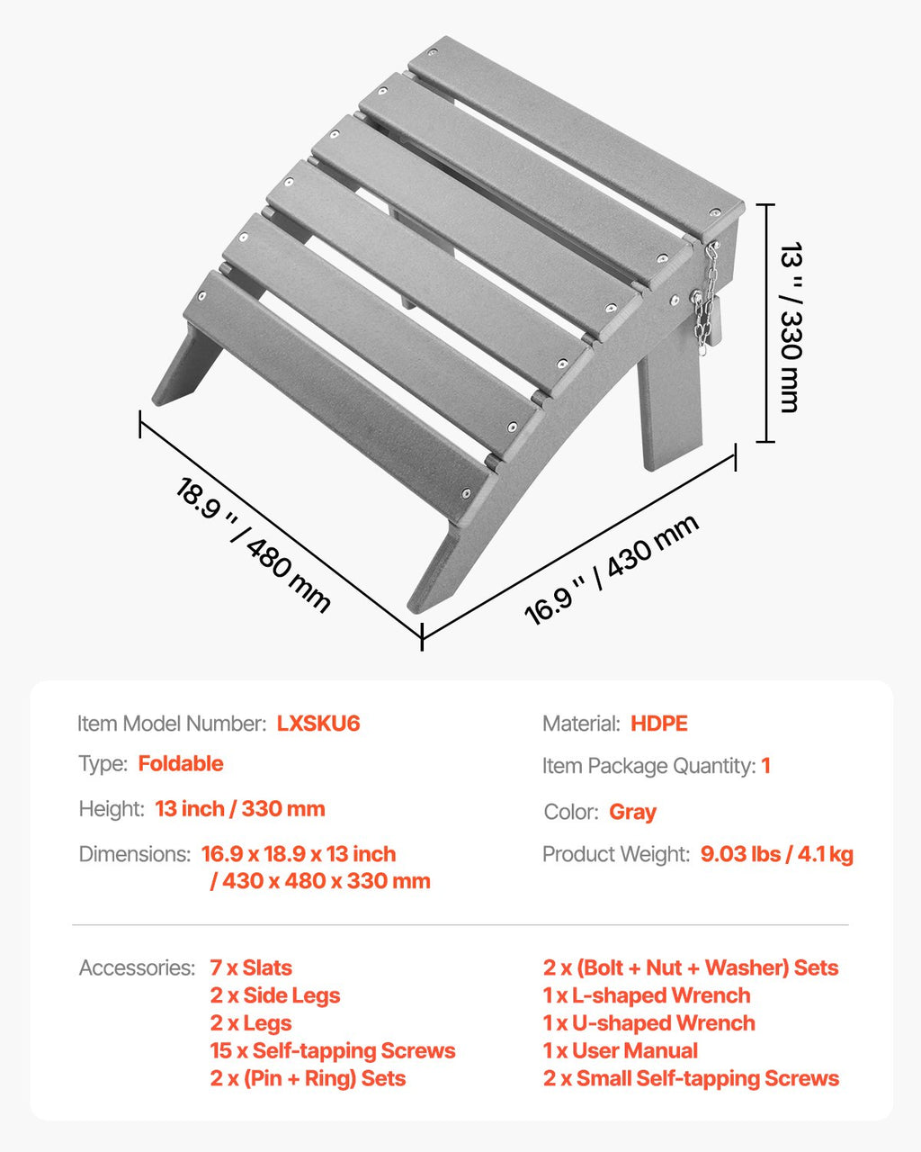 Adirondack pakojis VEVOR LXSKU6, HDPE plastikas