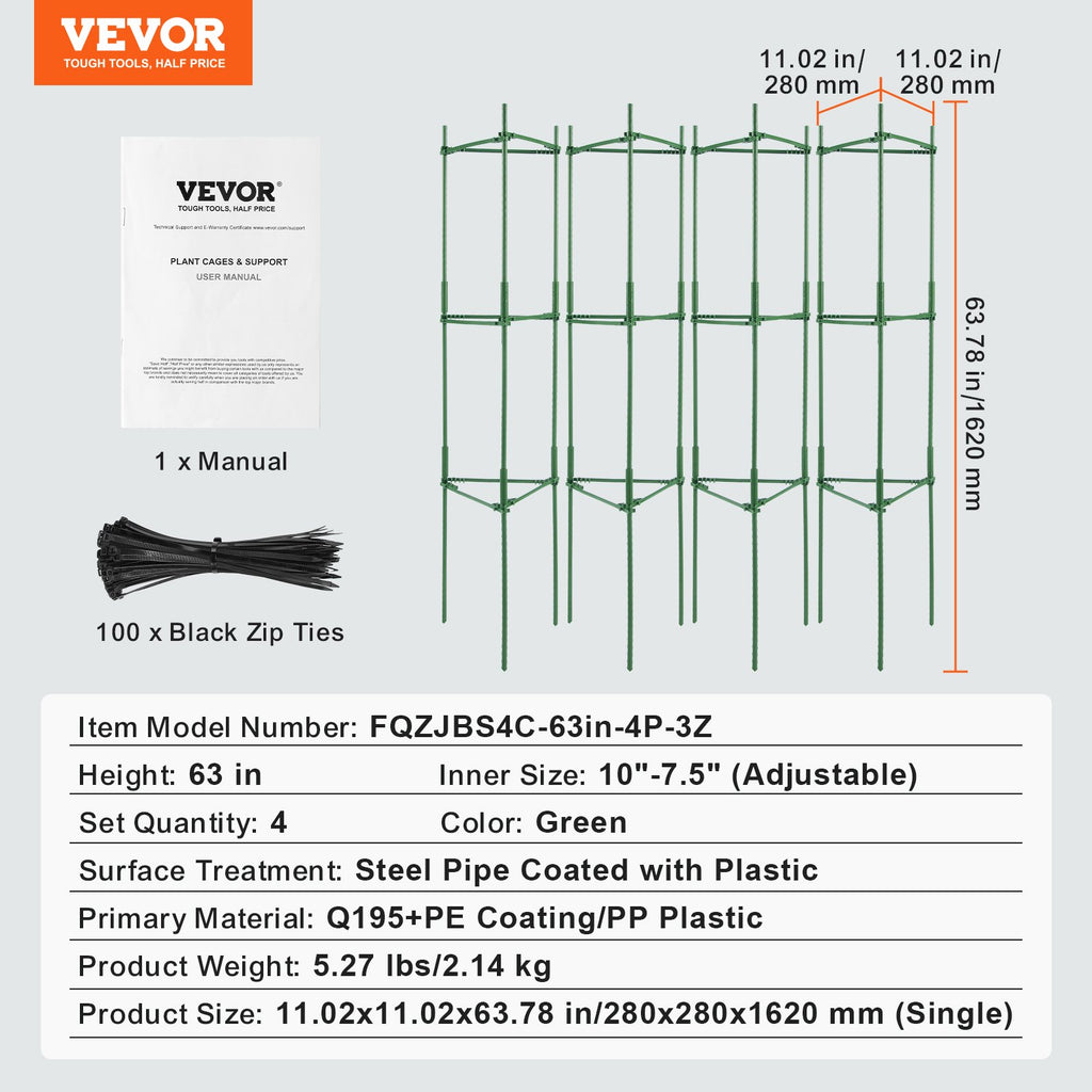 Atramos augalams VEVOR FQZJBS4C-63in-4P-3Z, 160 cm (4 vnt.)