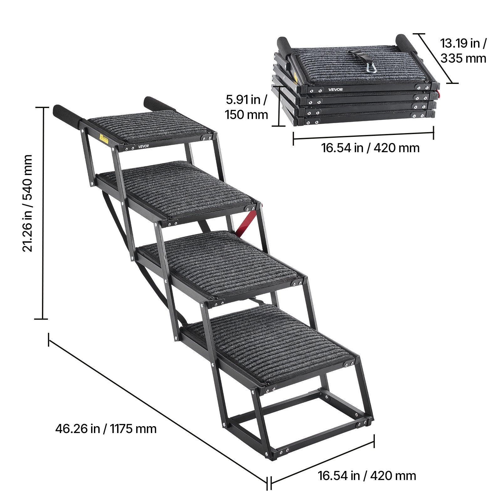 Šuns laiptai automobiliui VEVOR 40x33-5, 4 pakopos, iki 91 kg