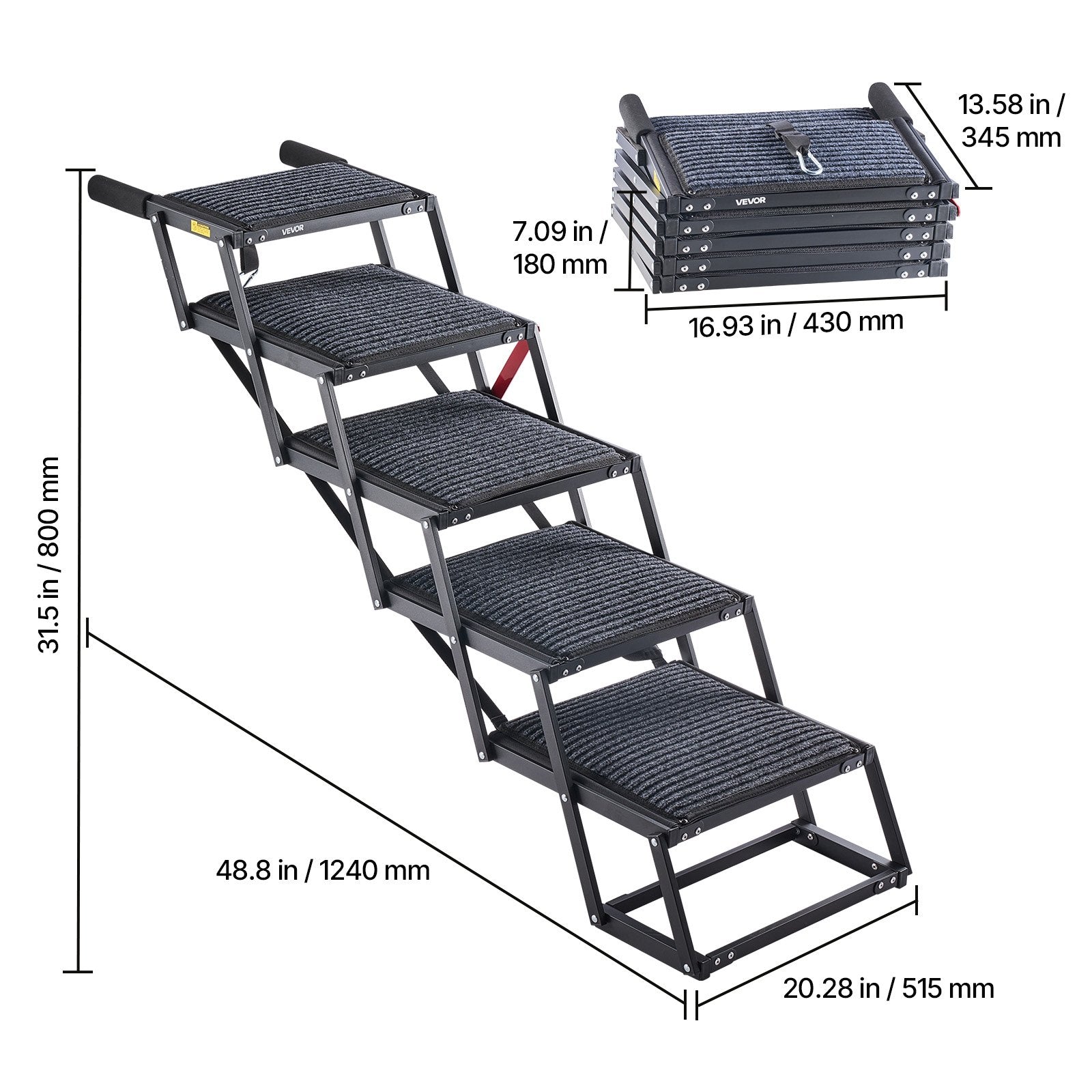 Šunų laipteliai automobiliui VEVOR 40x33-6, 5 pakopų, iki 91 kg