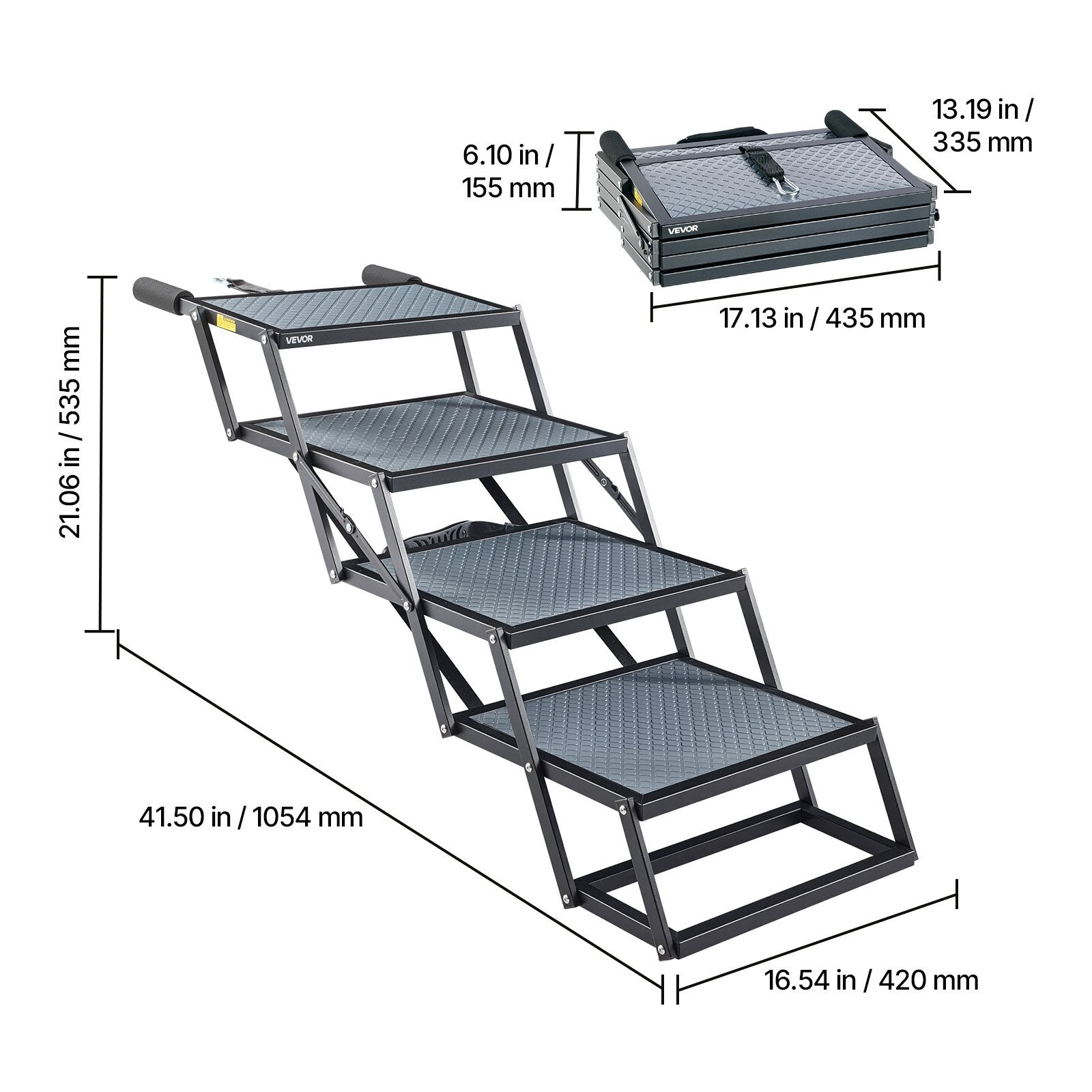 Šunų laiptai automobiliui VEVOR 40x33.2-5, 4 pakopų, iki 181 kg
