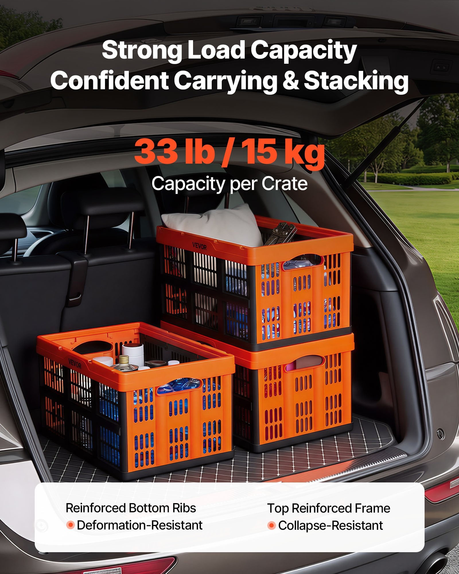 Sulankstomos plastikinės dėžės VEVOR ZJKS5336295W, 45 l (6 vnt.)