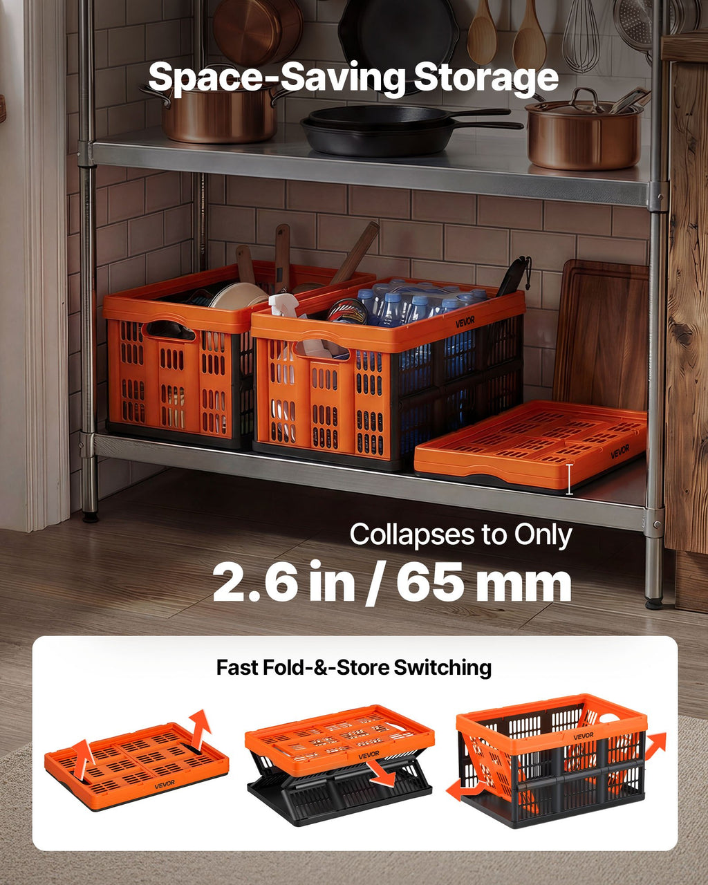 Sulankstomos plastikinės dėžės VEVOR ZJKS5336295W, 45 l (6 vnt.)