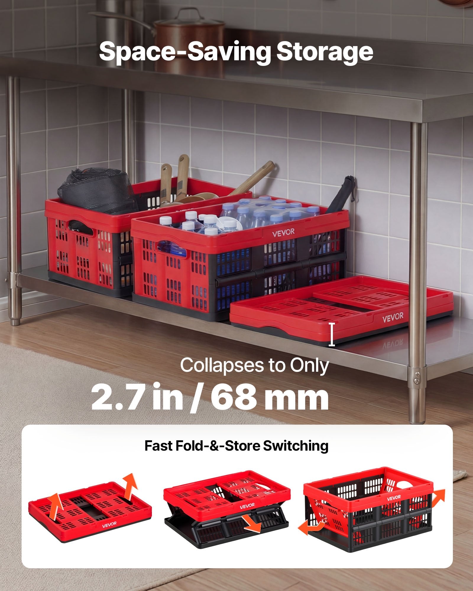 Sulankstomos plastikinės dėžės VEVOR ZJKS493624W, 3 vnt., 32 l