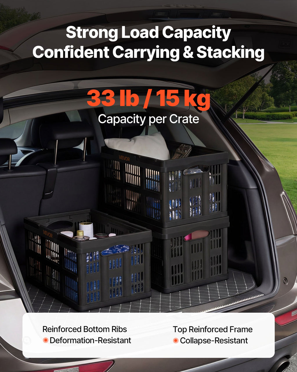 Sulankstomos plastikinės dėžės VEVOR ZJKS5336295W, 45 l, 3 vnt.
