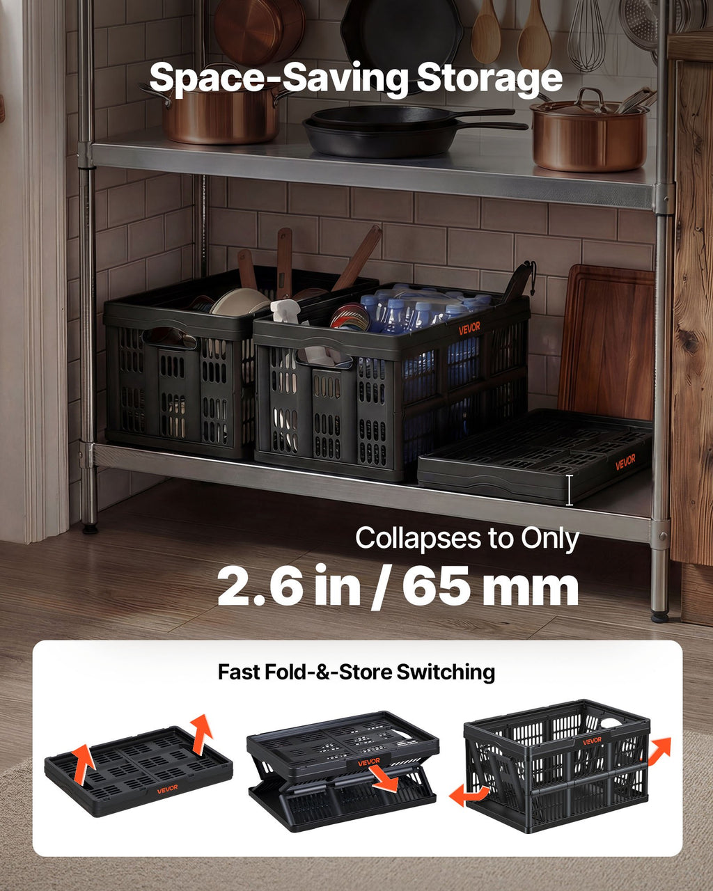 Sulankstomos plastikinės dėžės VEVOR ZJKS5336295W, 45 l, 3 vnt.