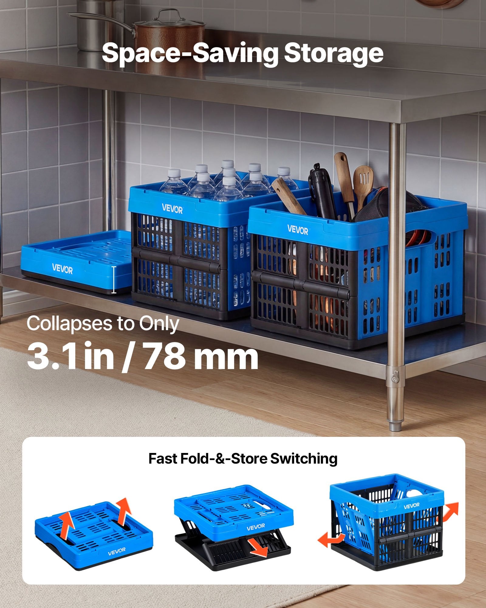 Sulankstomos plastikinės dėžės VEVOR ZJKS343428W, 25 l, 3 vnt.