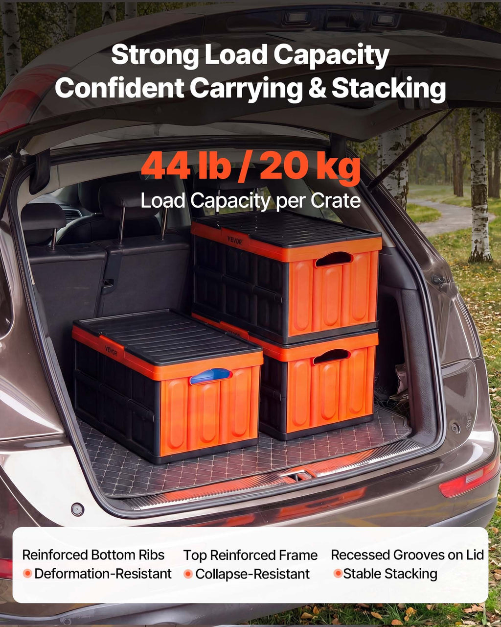 Sulankstomos plastikinės dėžės VEVOR ZJXS533630C, 45 l (3 vnt.)