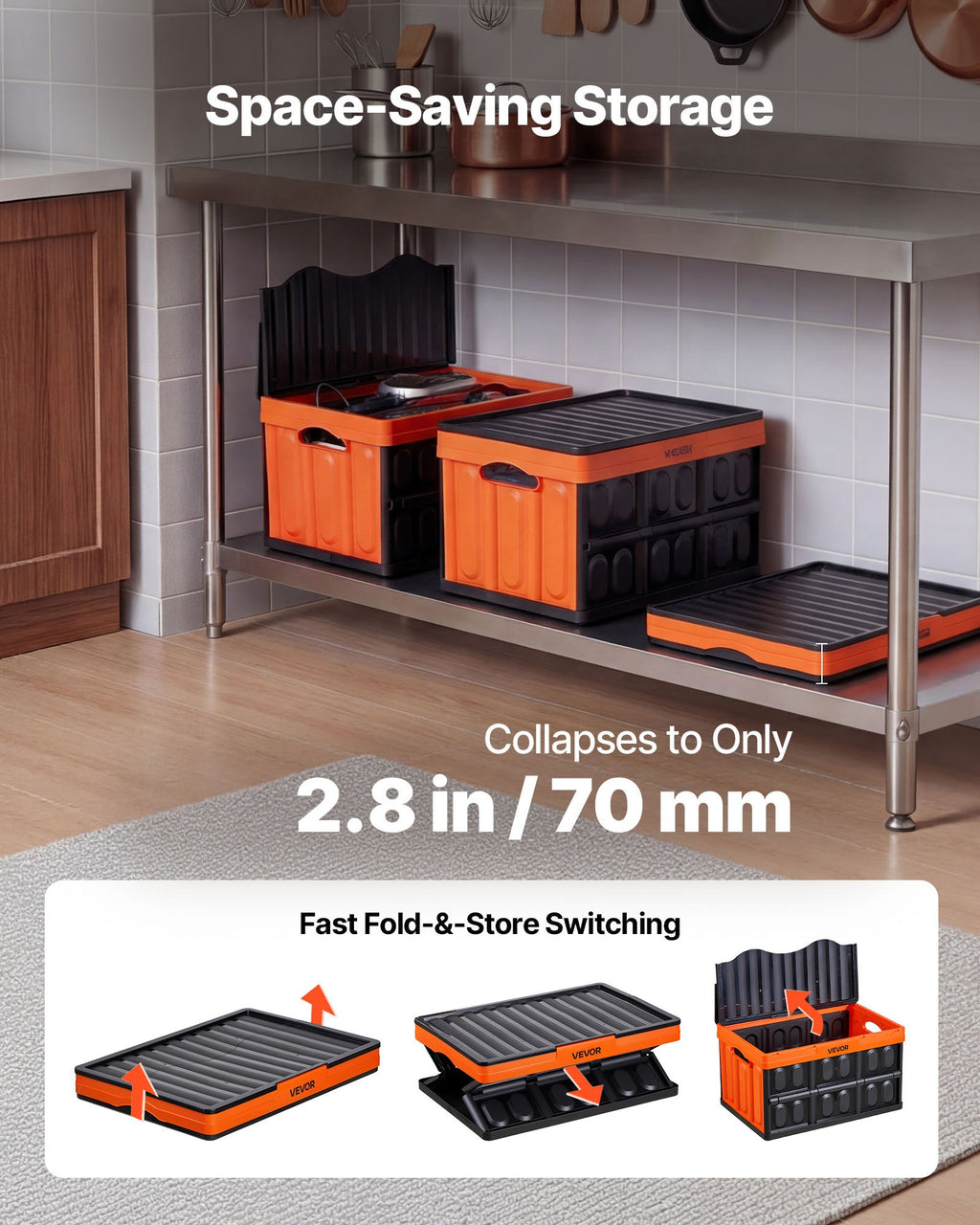 Sulankstomos plastikinės dėžės VEVOR ZJXS533630C, 45 l (3 vnt.)