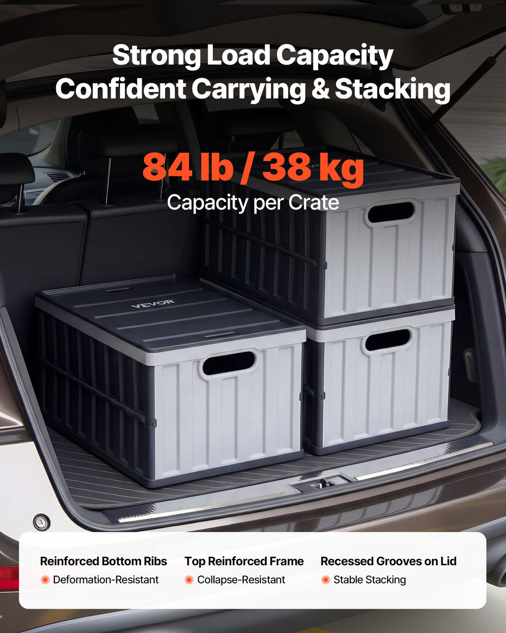 Sulankstomos plastikinės dėžės VEVOR X-6275, 65 l, 3 vnt.