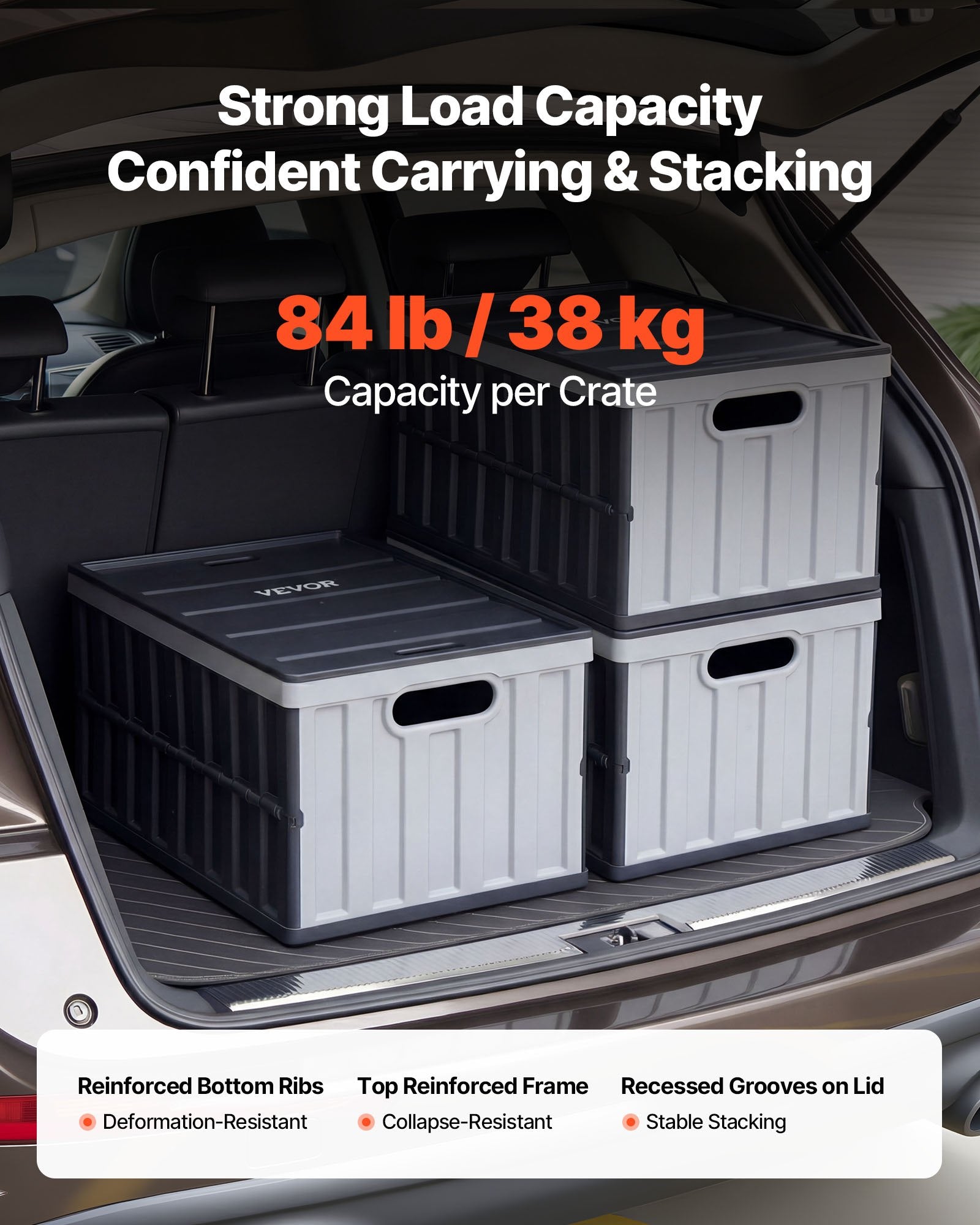 Sulankstomos plastikinės dėžės VEVOR X-6275, 65 l, 3 vnt.