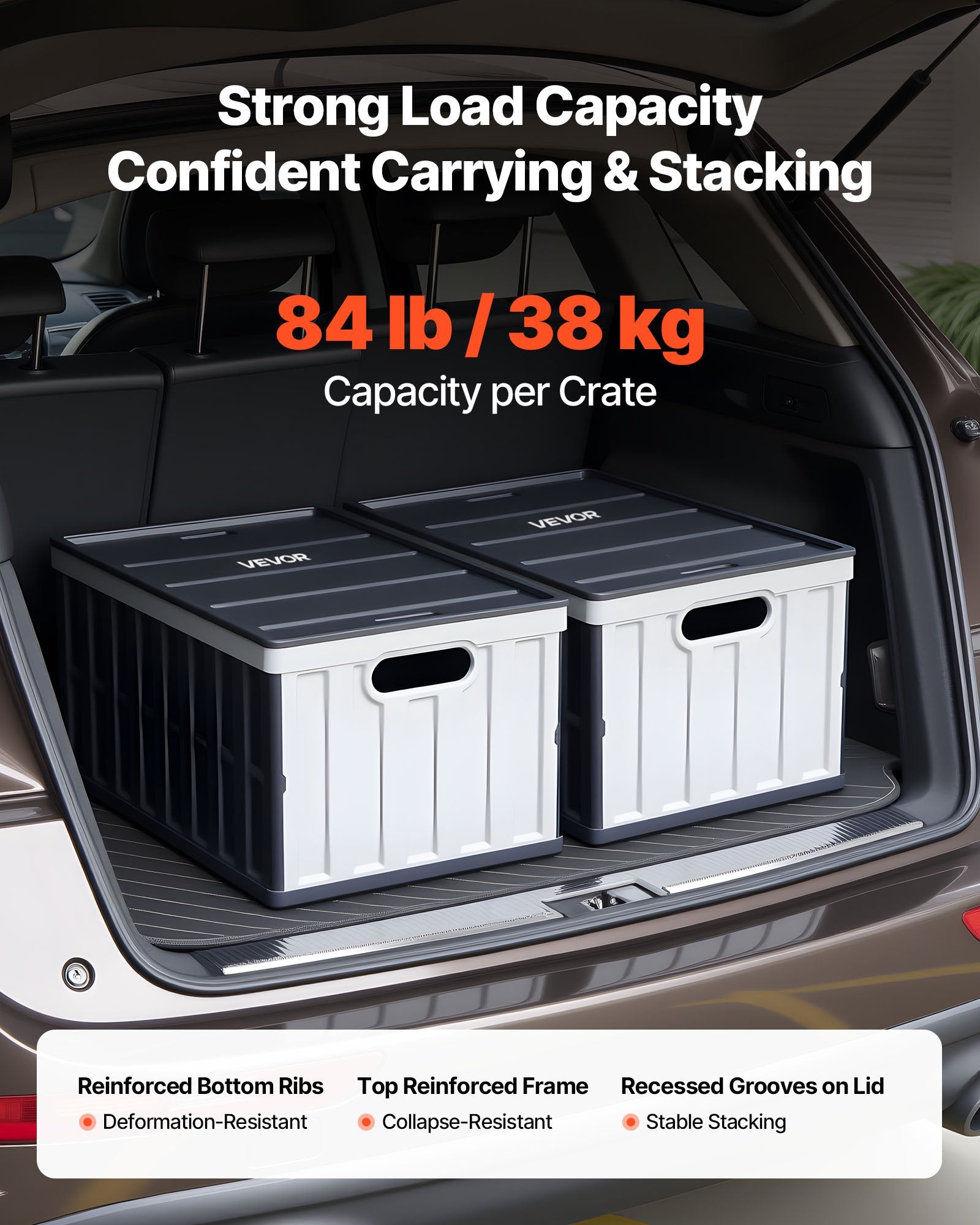 Sulankstomos plastikinės dėžės VEVOR X-6275, 65 l, 2 vnt.