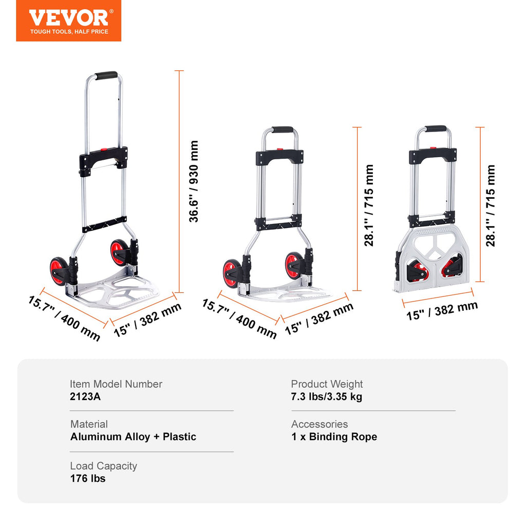 Sulankstomas transportavimo vežimėlis VEVOR 2123A, 80 kg keliamoji galia