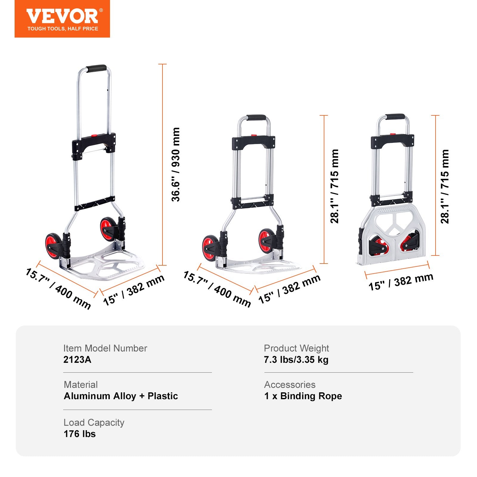 Sulankstomas transportavimo vežimėlis VEVOR 2123A, 80 kg keliamoji galia