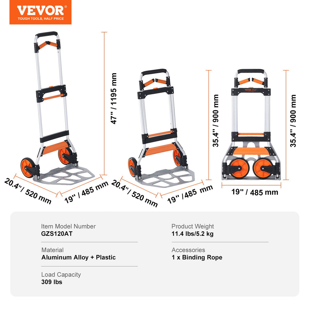 Sulankstomas transportavimo vežimėlis VEVOR GZS120AT, 140 kg