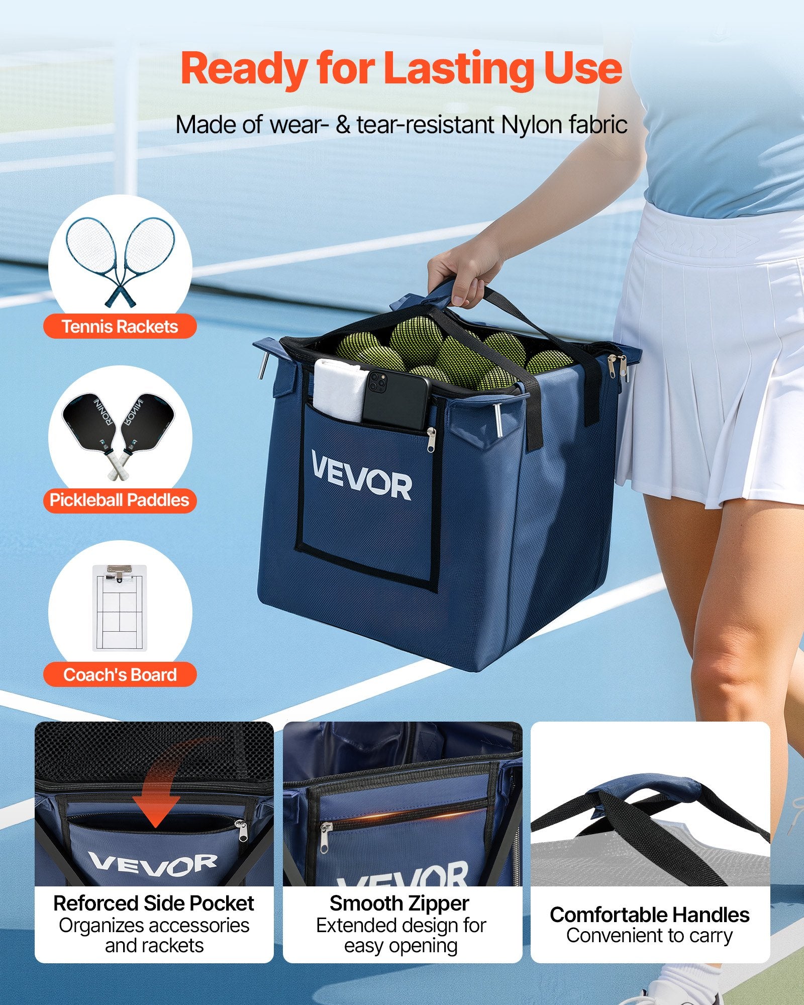 Teniso ir „Pickleball“ kamuoliukų krepšys VEVOR JQ-LV150S, 150 kamuoliukų talpa