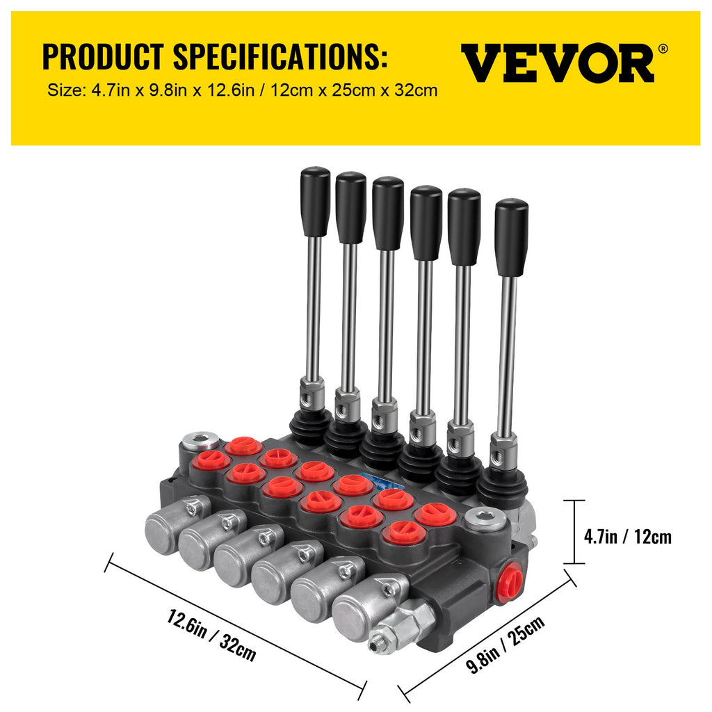 Hidraulinis skirstytuvas VEVOR 6spool113600, 6 sekcijų, 40 l/min.