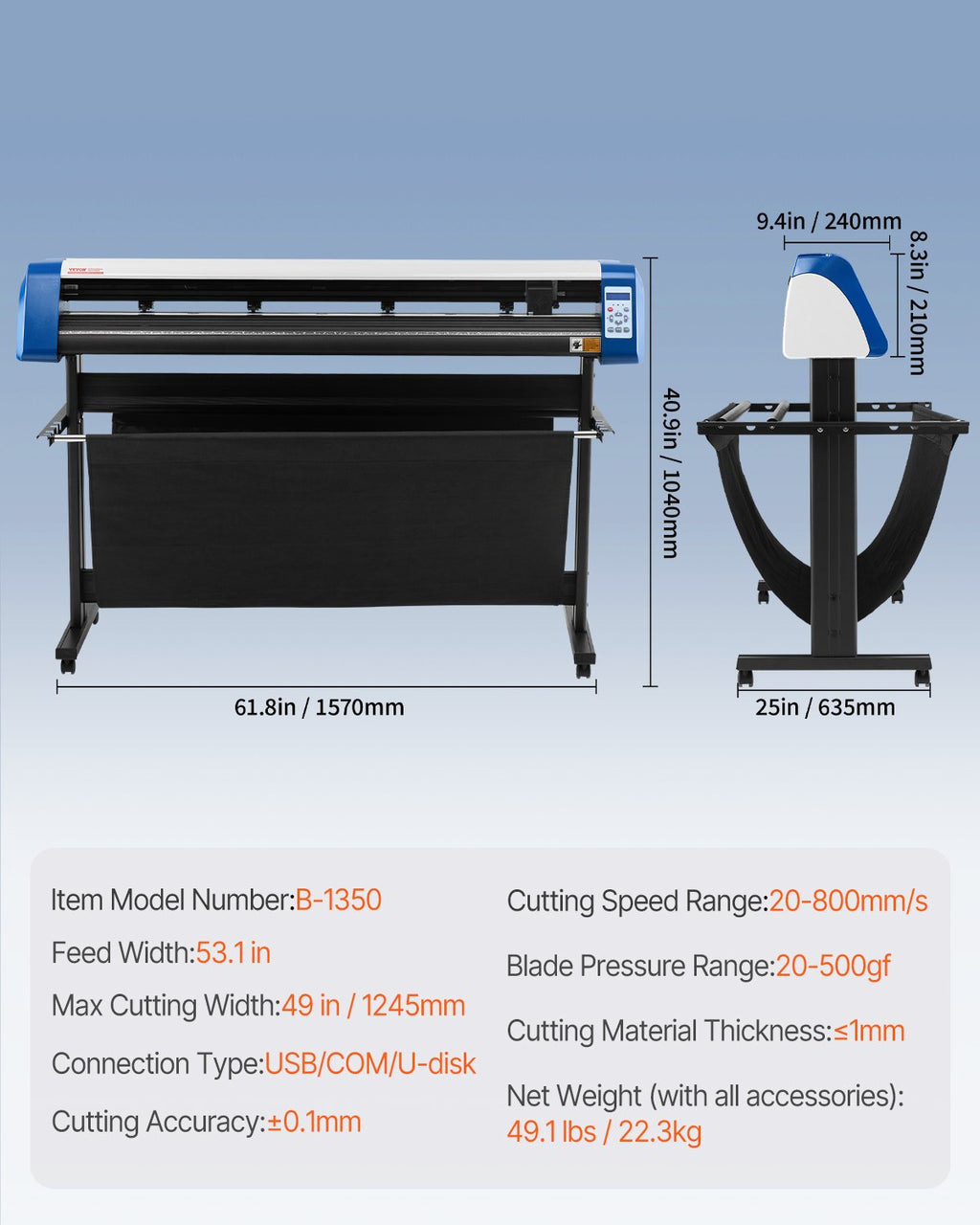 Vinilo pjovimo braižytuvas VEVOR 53 colių, 1350 mm pločio