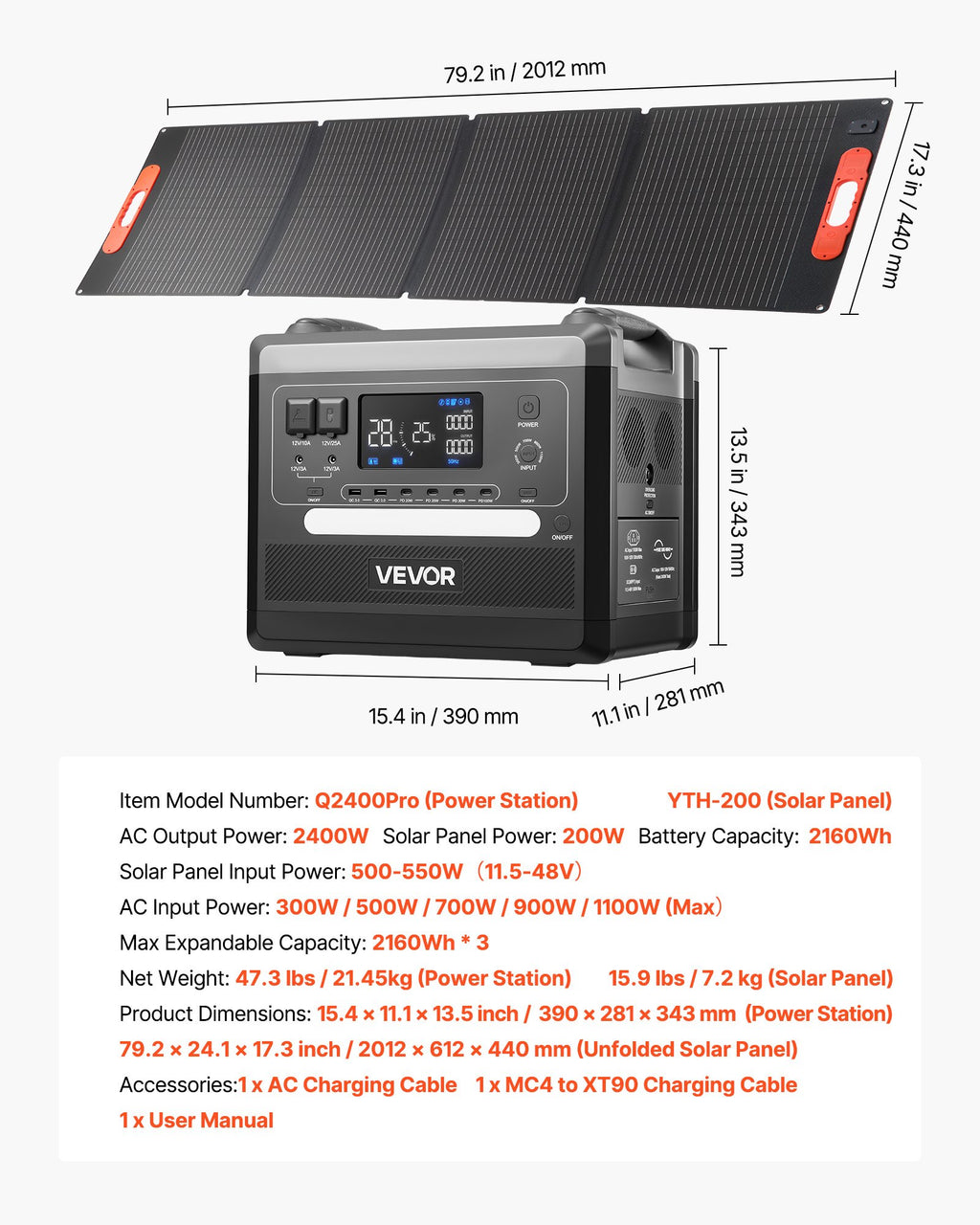Nešiojama įkrovimo stotelė VEVOR YTH-200, 2400W