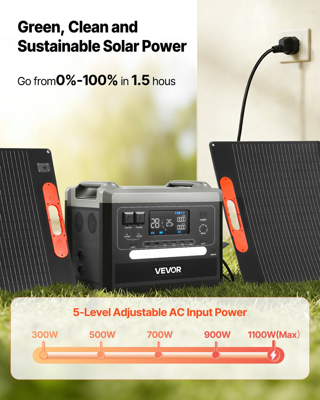 Nešiojama įkrovimo stotelė VEVOR 2400W, 2160Wh