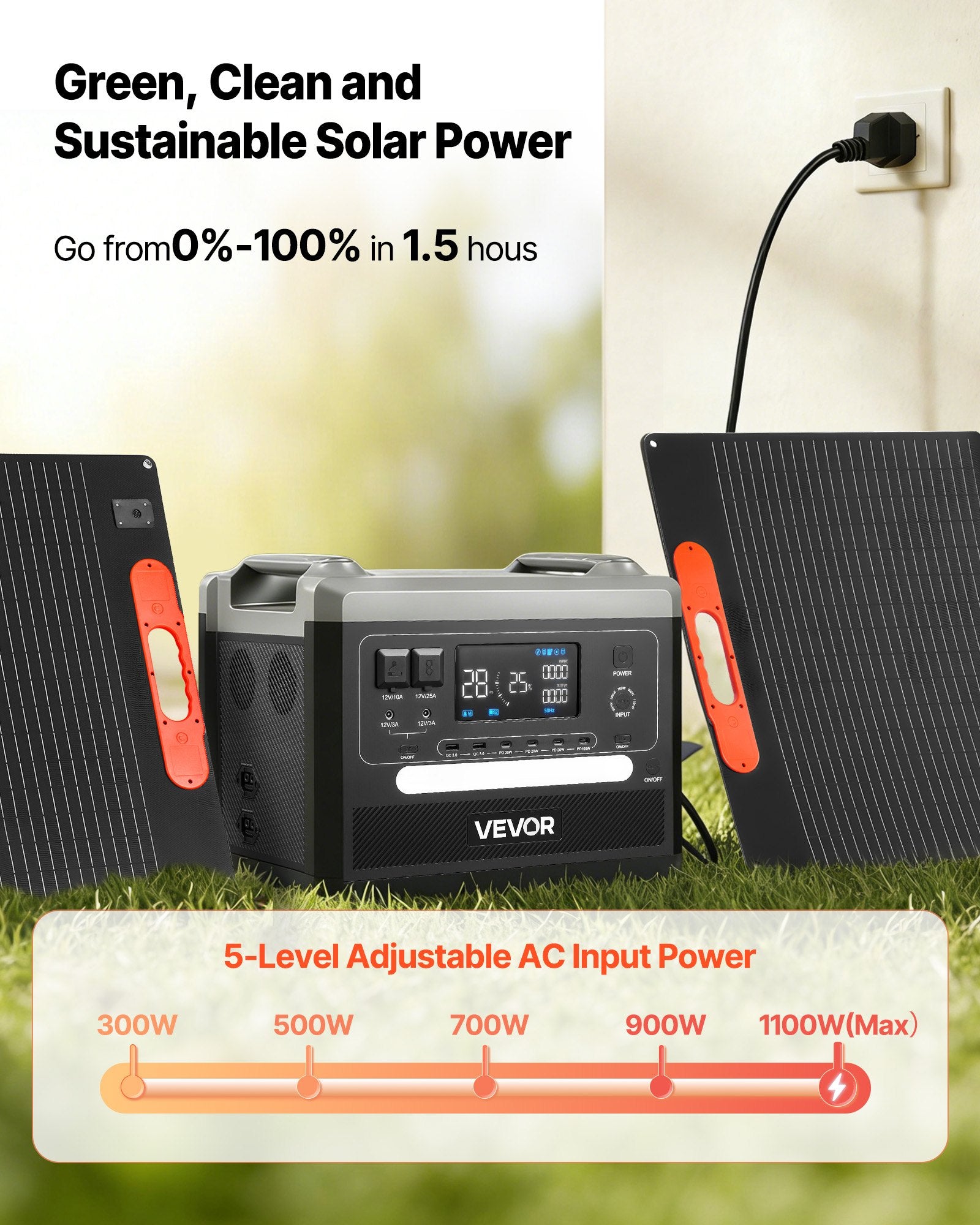 Nešiojama įkrovimo stotelė VEVOR 2400W, 2160Wh