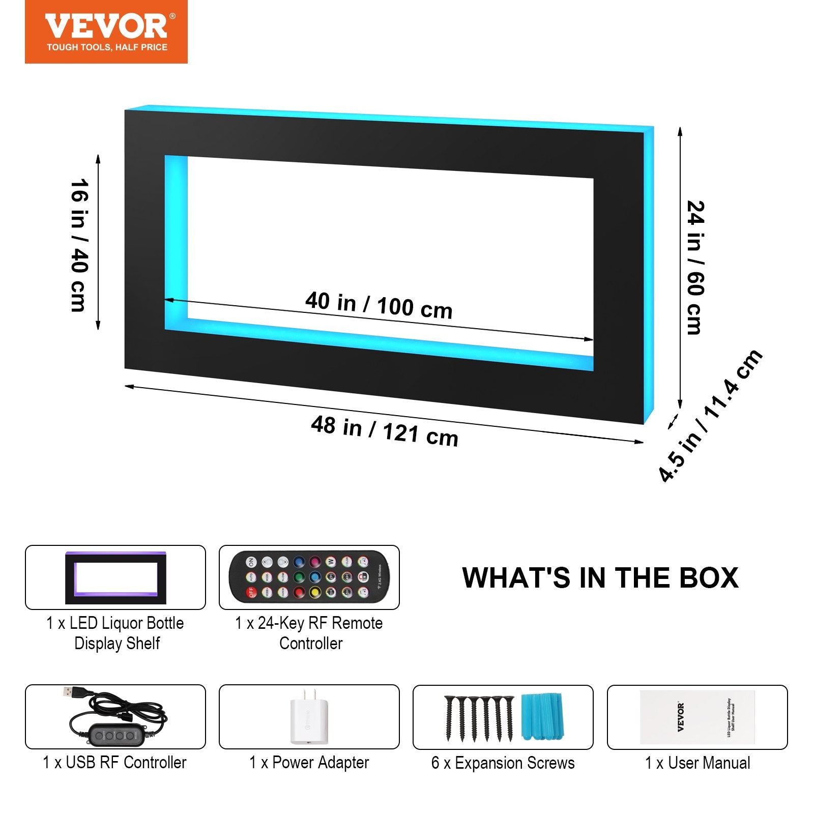 LED apšviesta gėrimų lentyna VEVOR OK-S-48, 121 cm ilgio