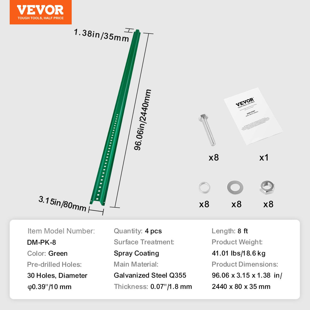 Kelio ženklų stulpas VEVOR DM-PK-8, 244 cm, 4 vnt.