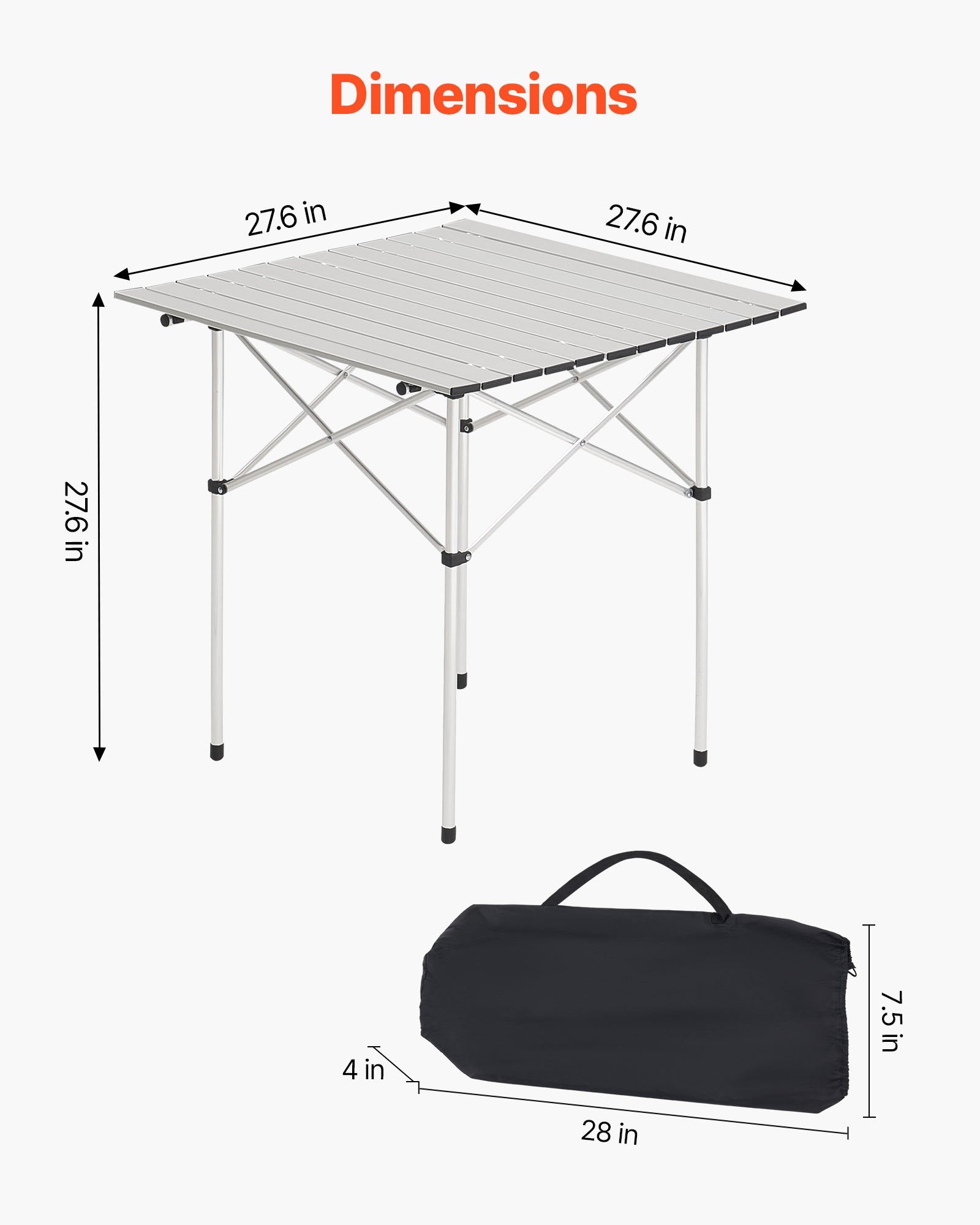 Sulankstomas kempingo stalas VEVOR GV-Z70, 70x70 cm