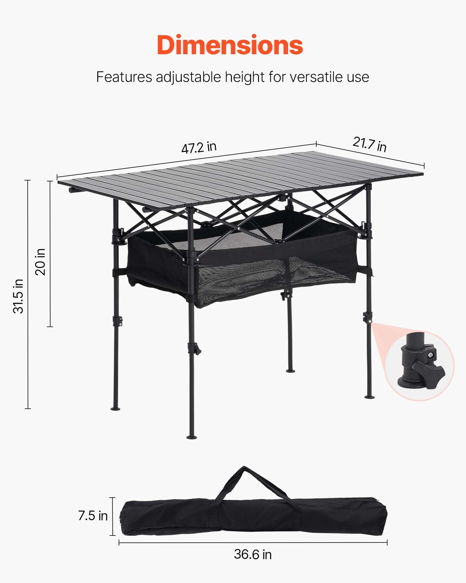 Sulankstomas kempingo stalas VEVOR GV-Z117A-1, 120 cm ilgio