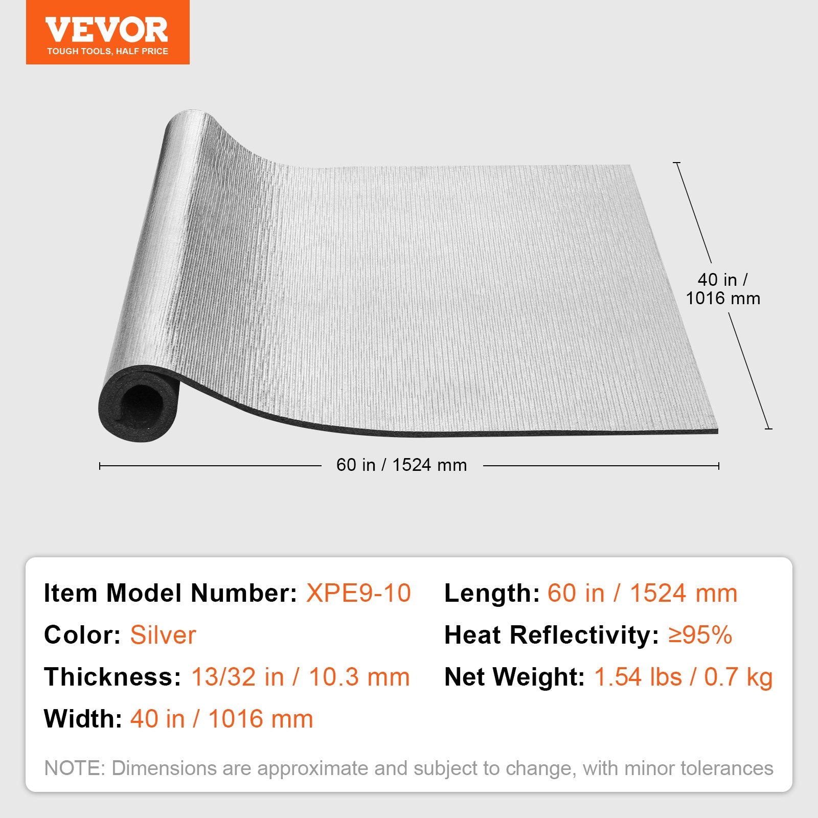 Šilumos izoliacijos rulonas VEVOR XPE9-10, 10,3 mm