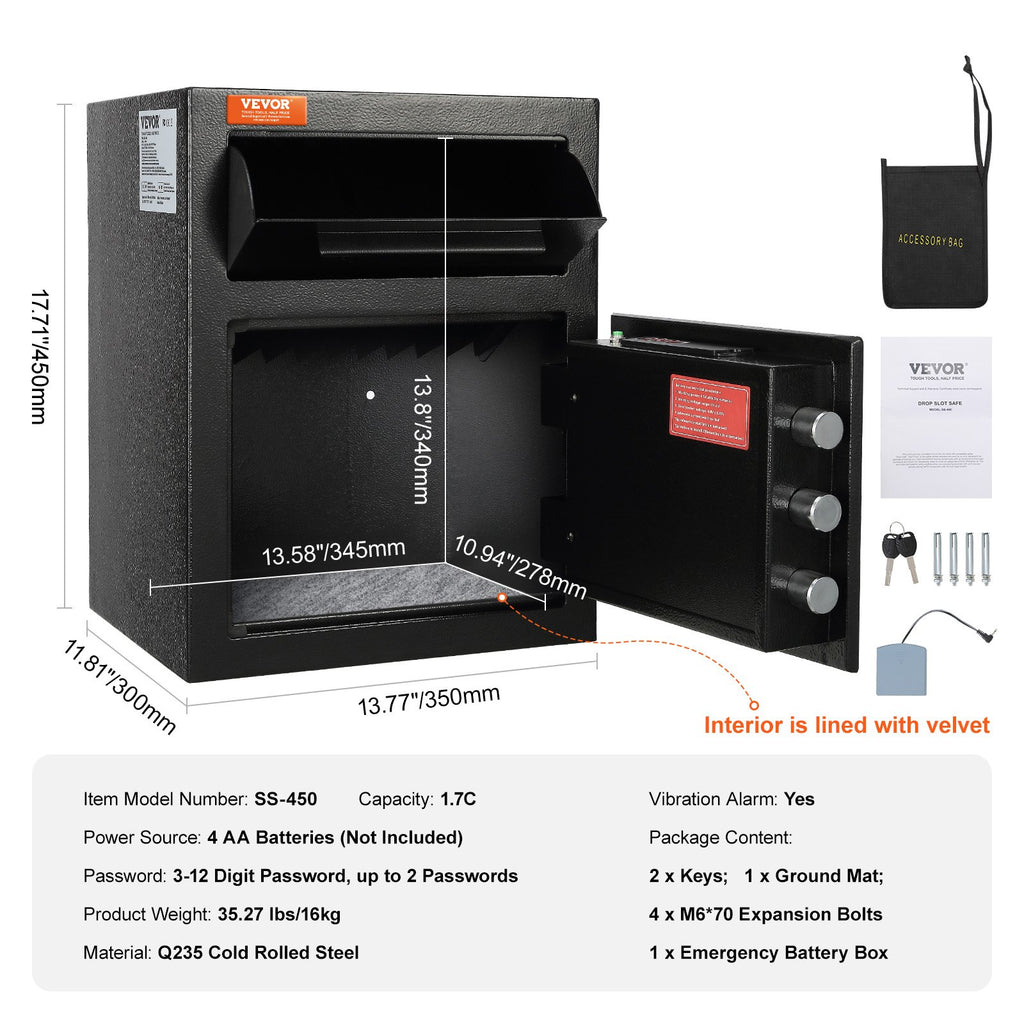 Depozitinis seifas VEVOR SS-450, 48 l
