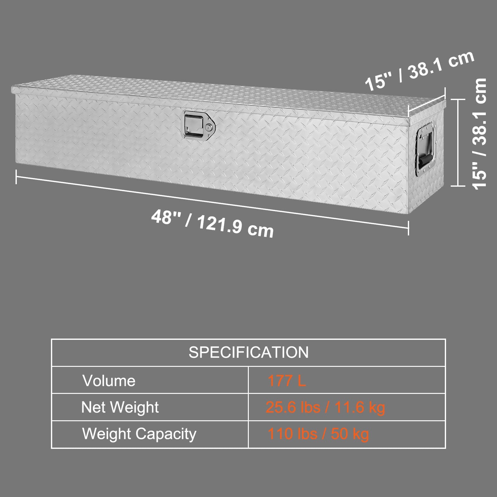 Sunkvežimio įrankių dėžė VEVOR JL-TB19-3, 121,9x38,1x38,1 cm