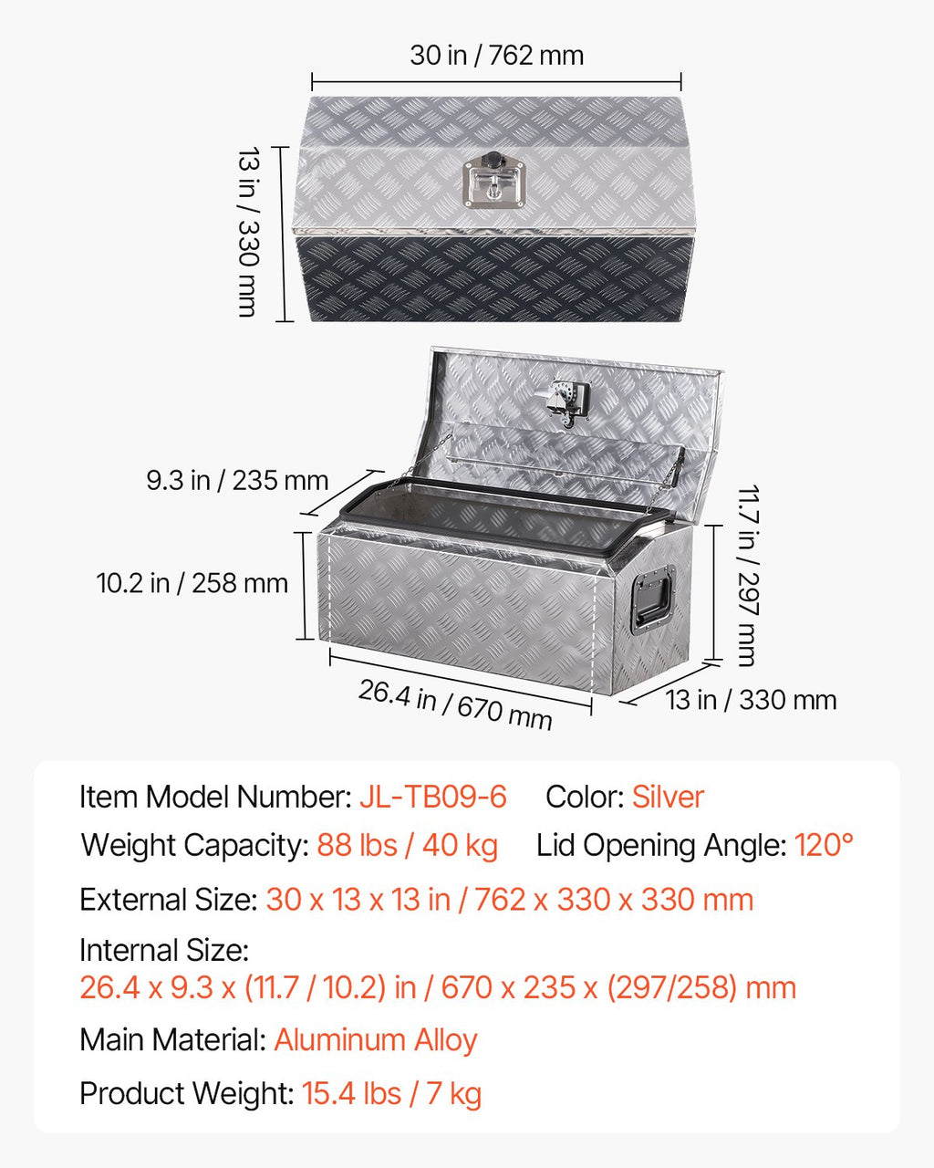 Įrankių dėžė pikapams VEVOR JL-TB09-6, 762x330x330 mm