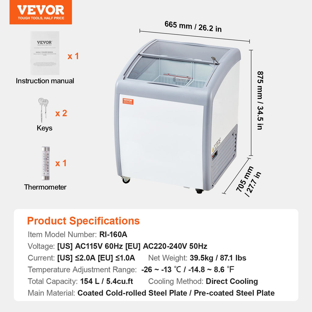 Ledų vitrina-šaldiklis VEVOR RI-160A, 154 l