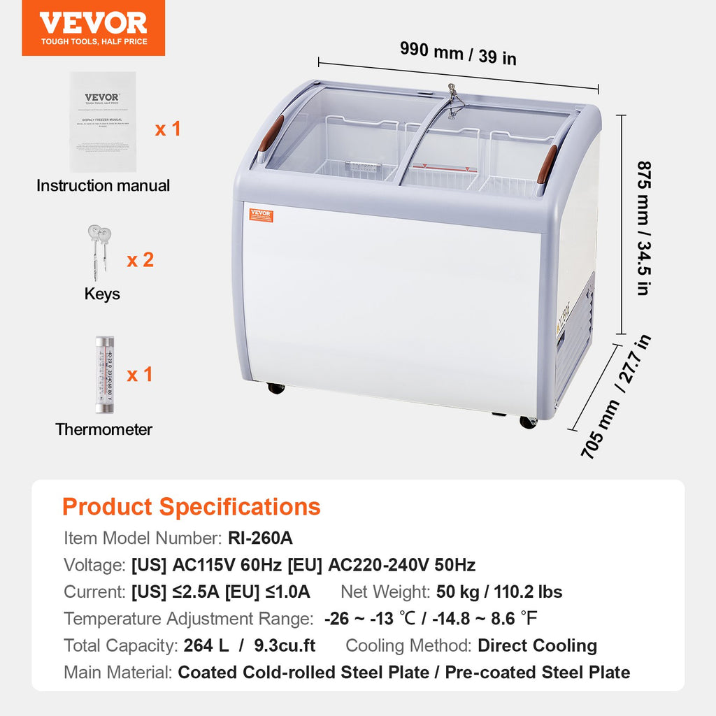 Ledų vitrina-šaldiklis VEVOR RI-260A, 264 l