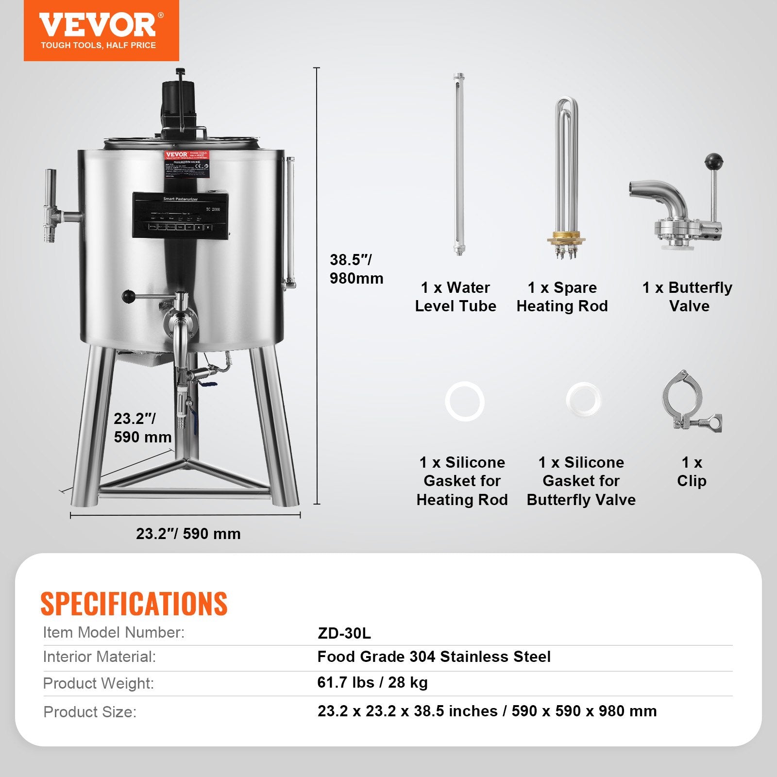 Pieno pasterizatorius VEVOR ZD-30L, 30 l talpa