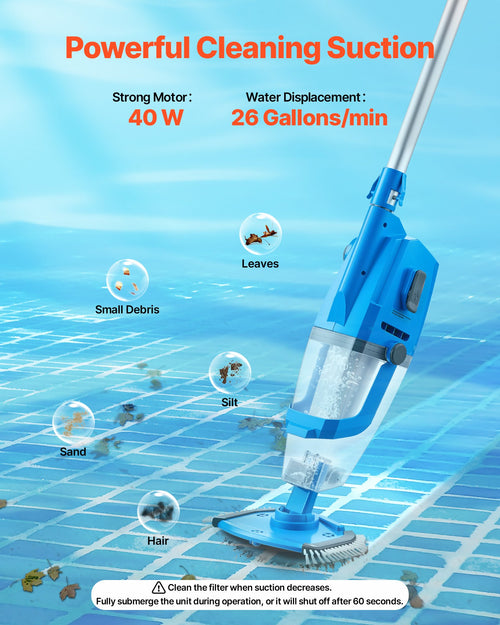 Akumuliatorinis baseino siurblys VEVOR PJV25E, 100 l/min našumas