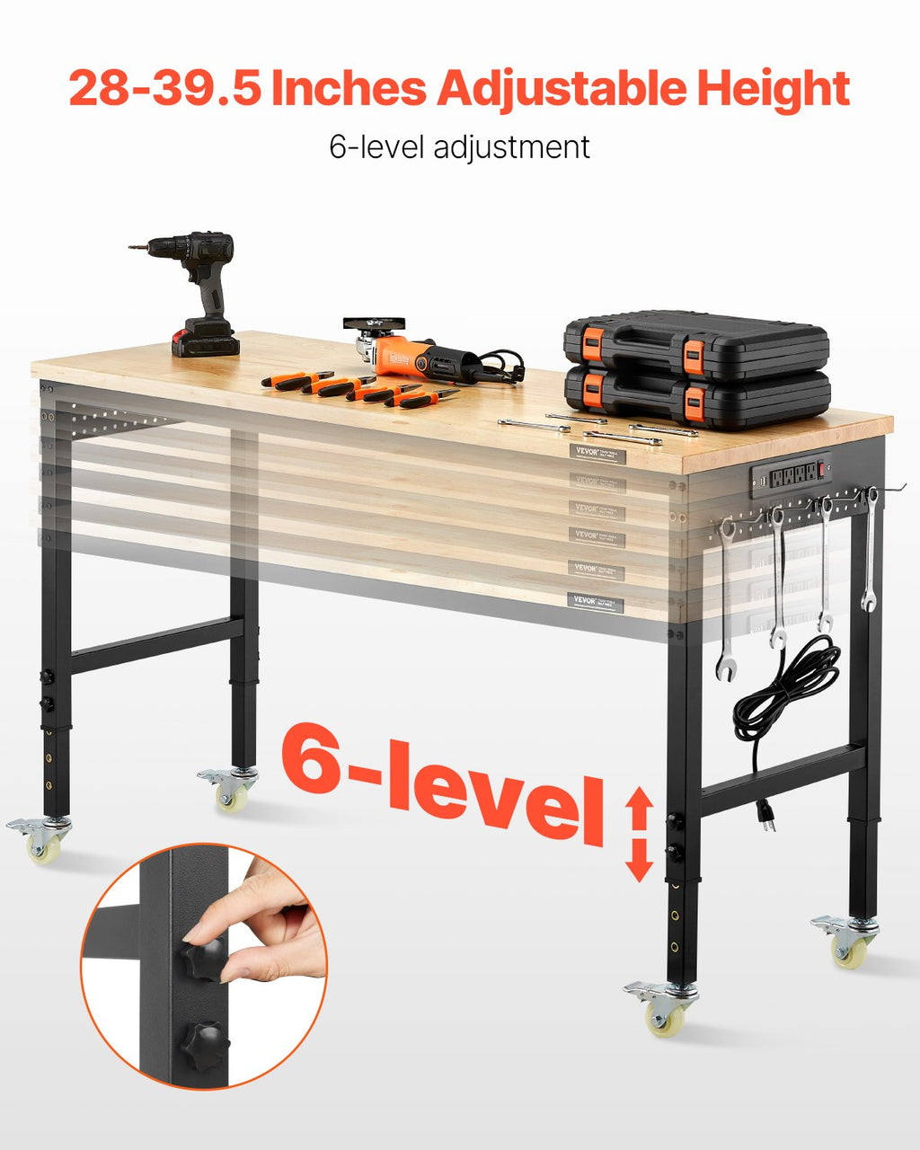 Reguliuojamo aukščio darbastalis VEVOR FGM6022V, 907 kg apkrova