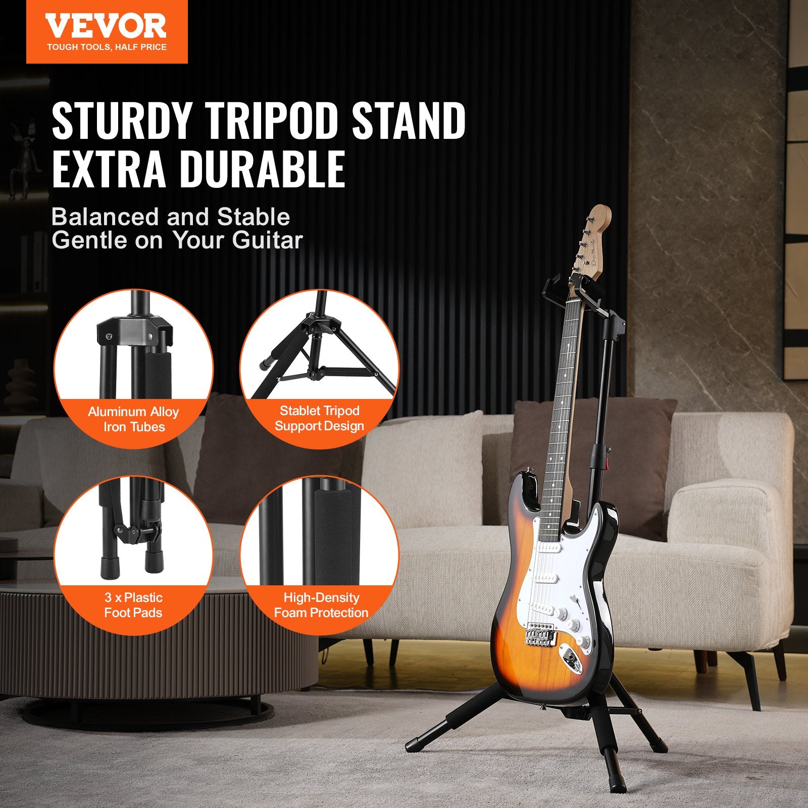 Gitaros stovas VEVOR AGS-510, reguliuojamas aukštis 900–1200 mm