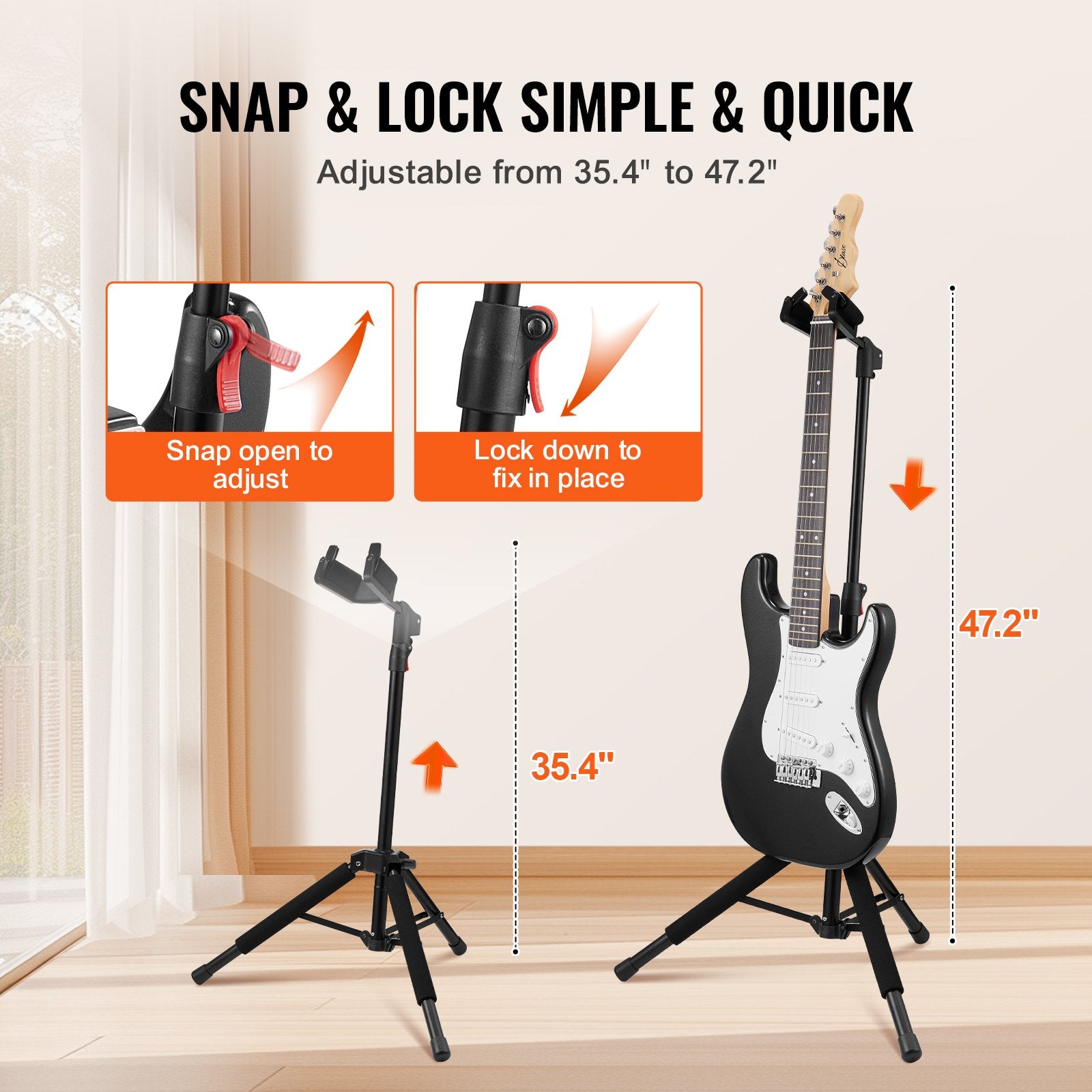 Gitaros stovas VEVOR AGS-510, reguliuojamas aukštis 900–1200 mm