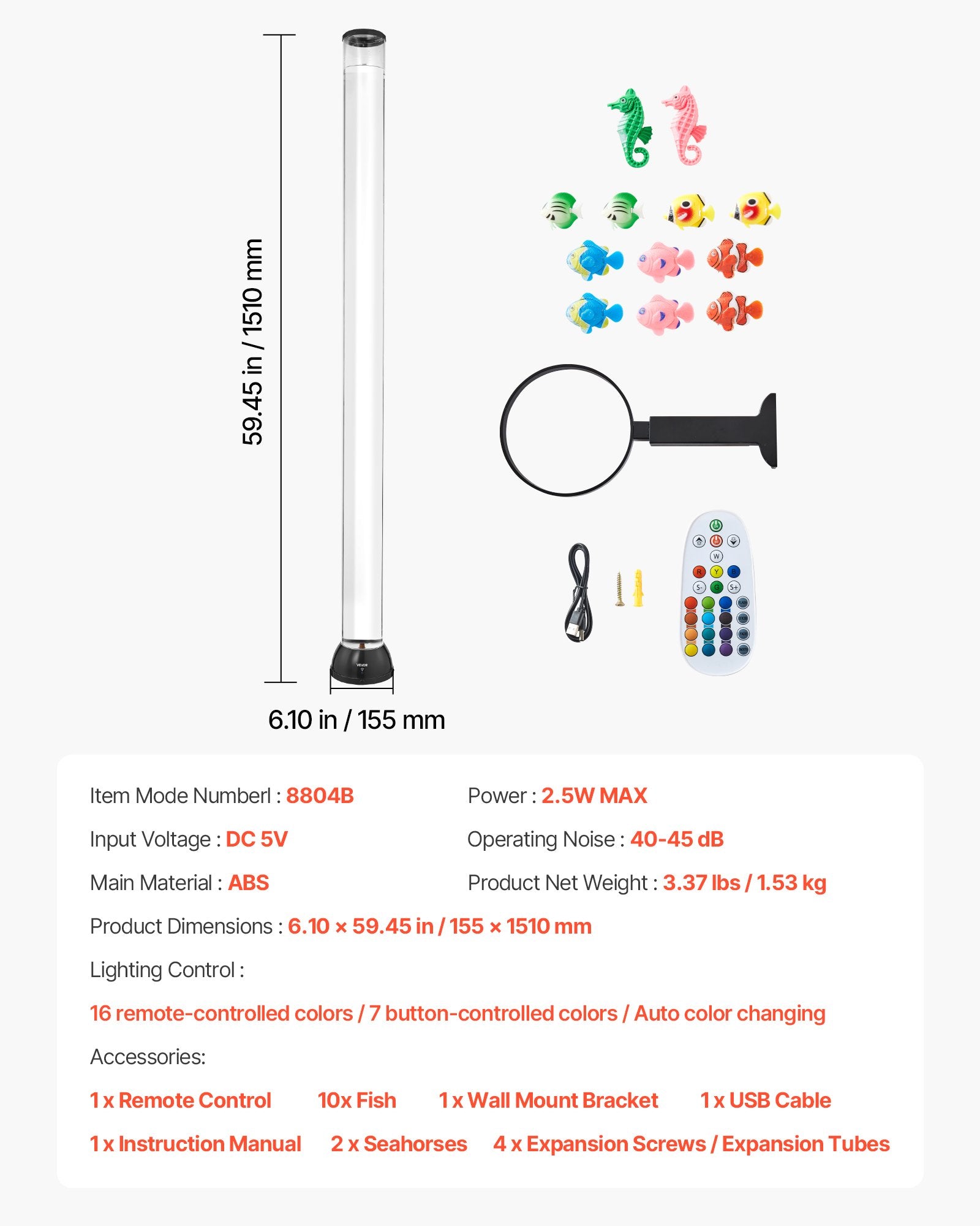 Sensorinė burbulų lempa VEVOR 8804B, 150 cm