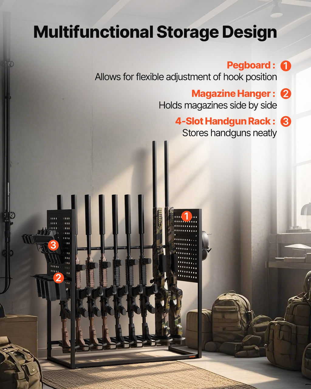 Ginklų stovas VEVOR RF-SN-046, 9 šautuvams ir 4 pistoletams