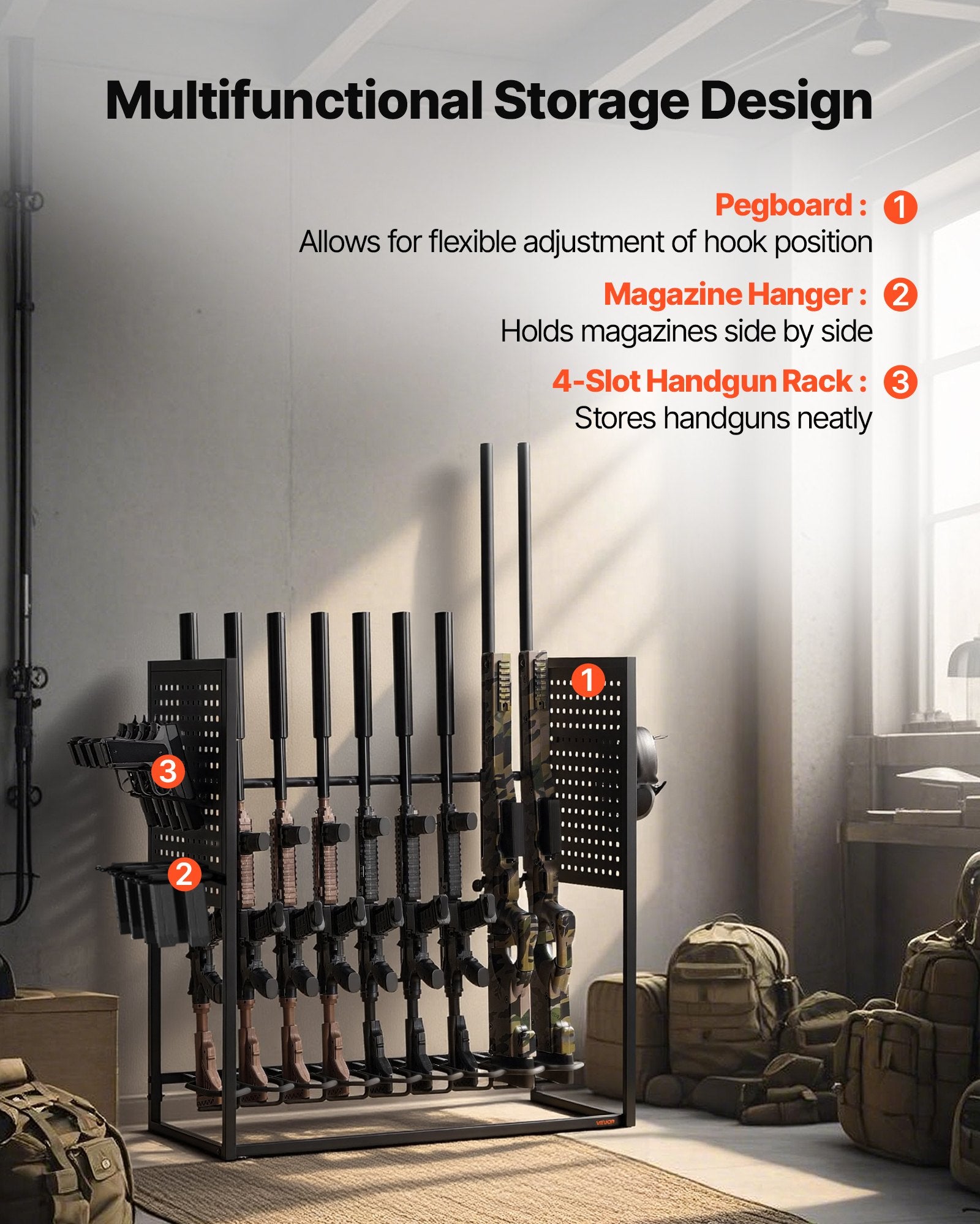 Ginklų stovas VEVOR RF-SN-046, 9 šautuvams ir 4 pistoletams