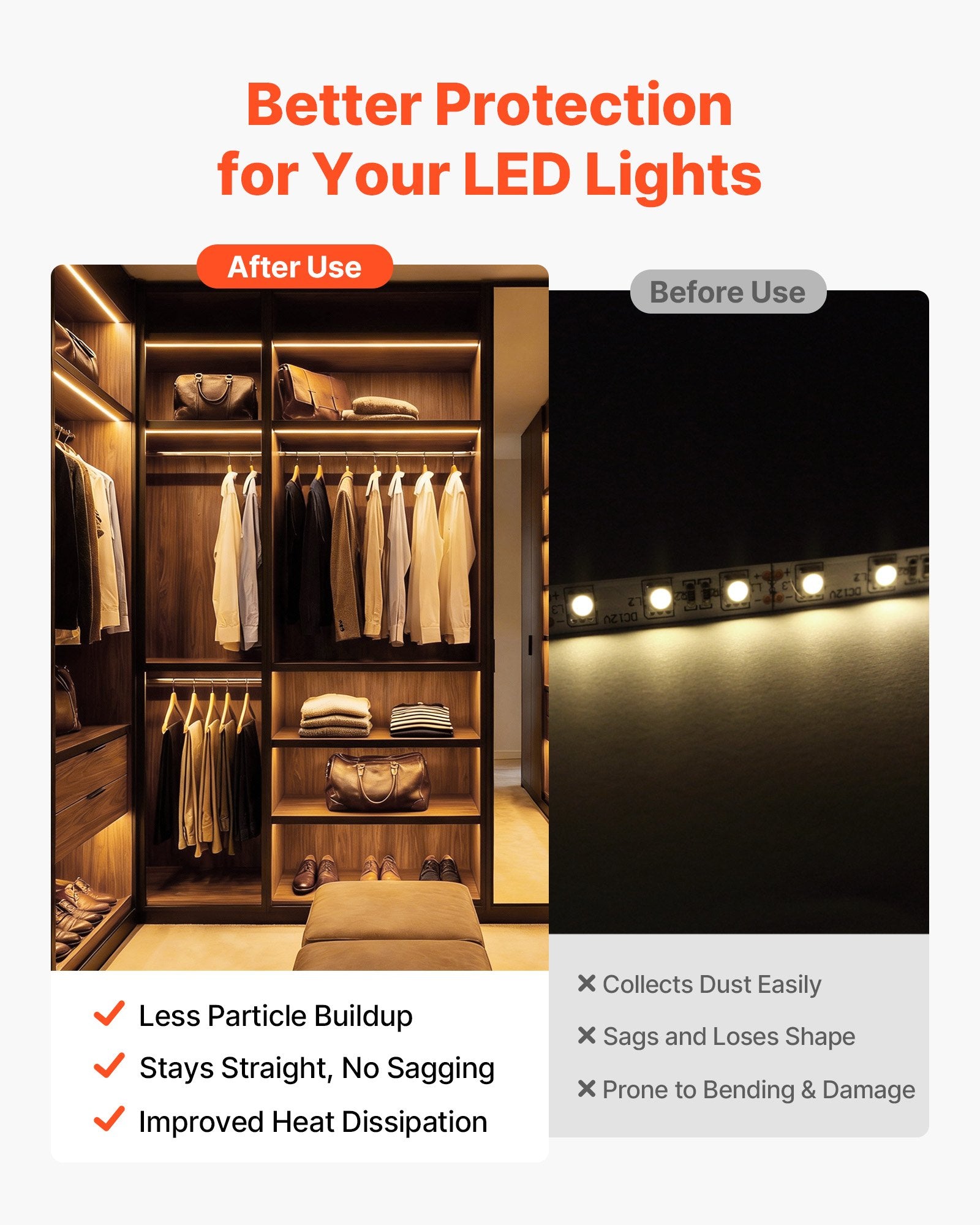 LED juostų profilių rinkinys VEVOR U-3.3-20, 20 vnt. po 1 m, U formos