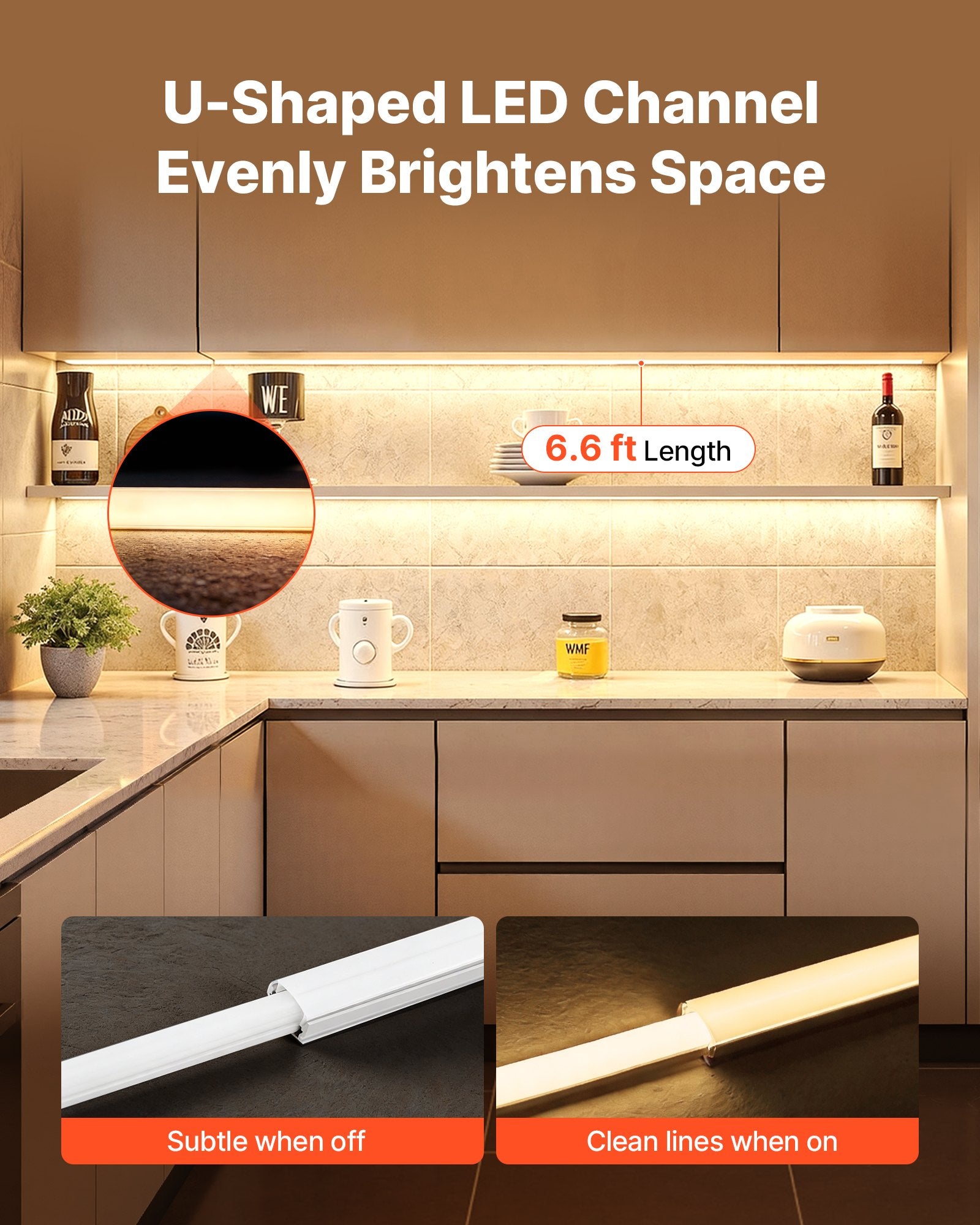 LED profilių rinkinys VEVOR U-6.6-20, 20 vnt. po 2 m